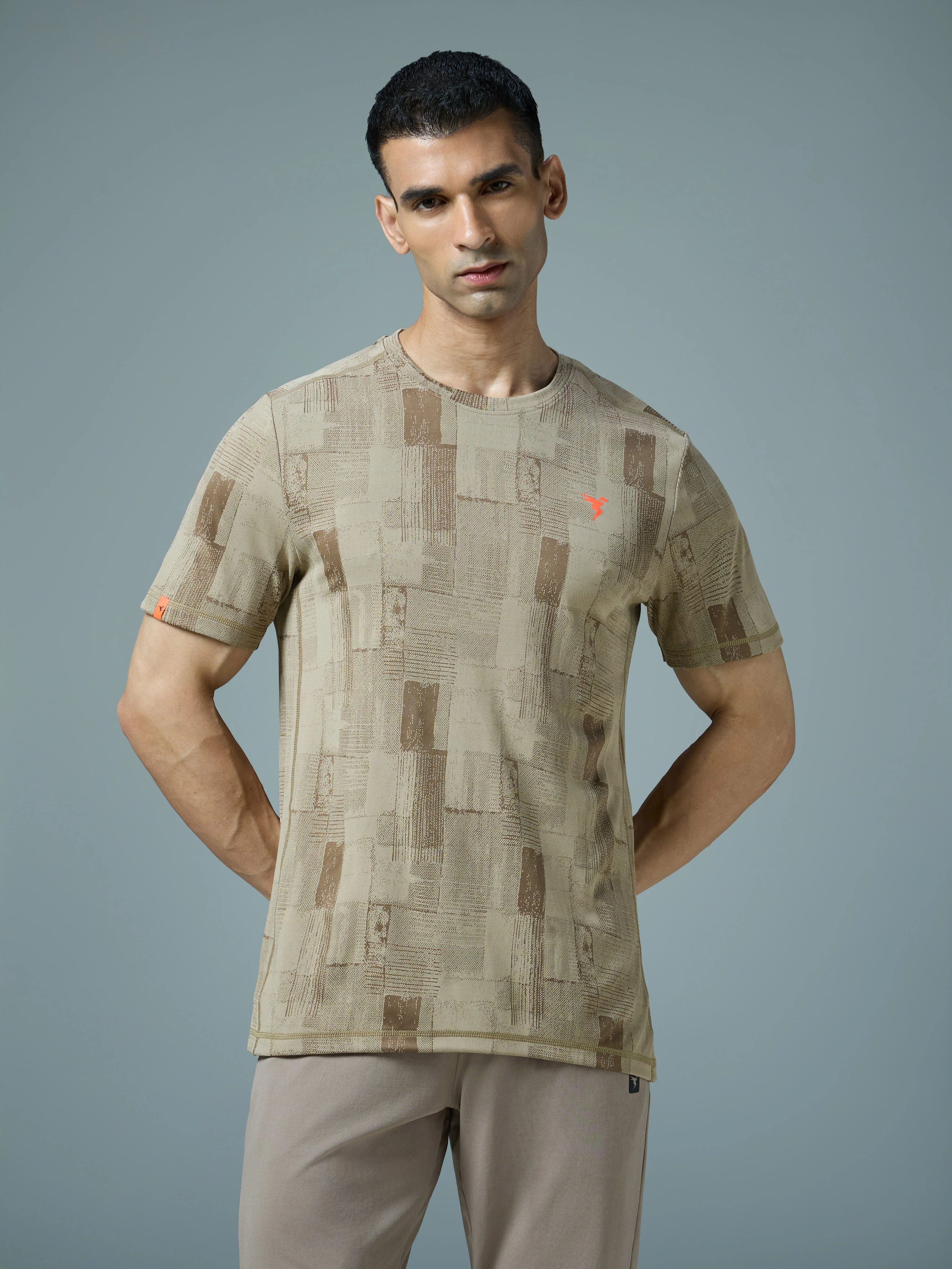 Men Jacquard Slim Fit Crew Neck T-shirt with DOUBLE COOL - Image 2