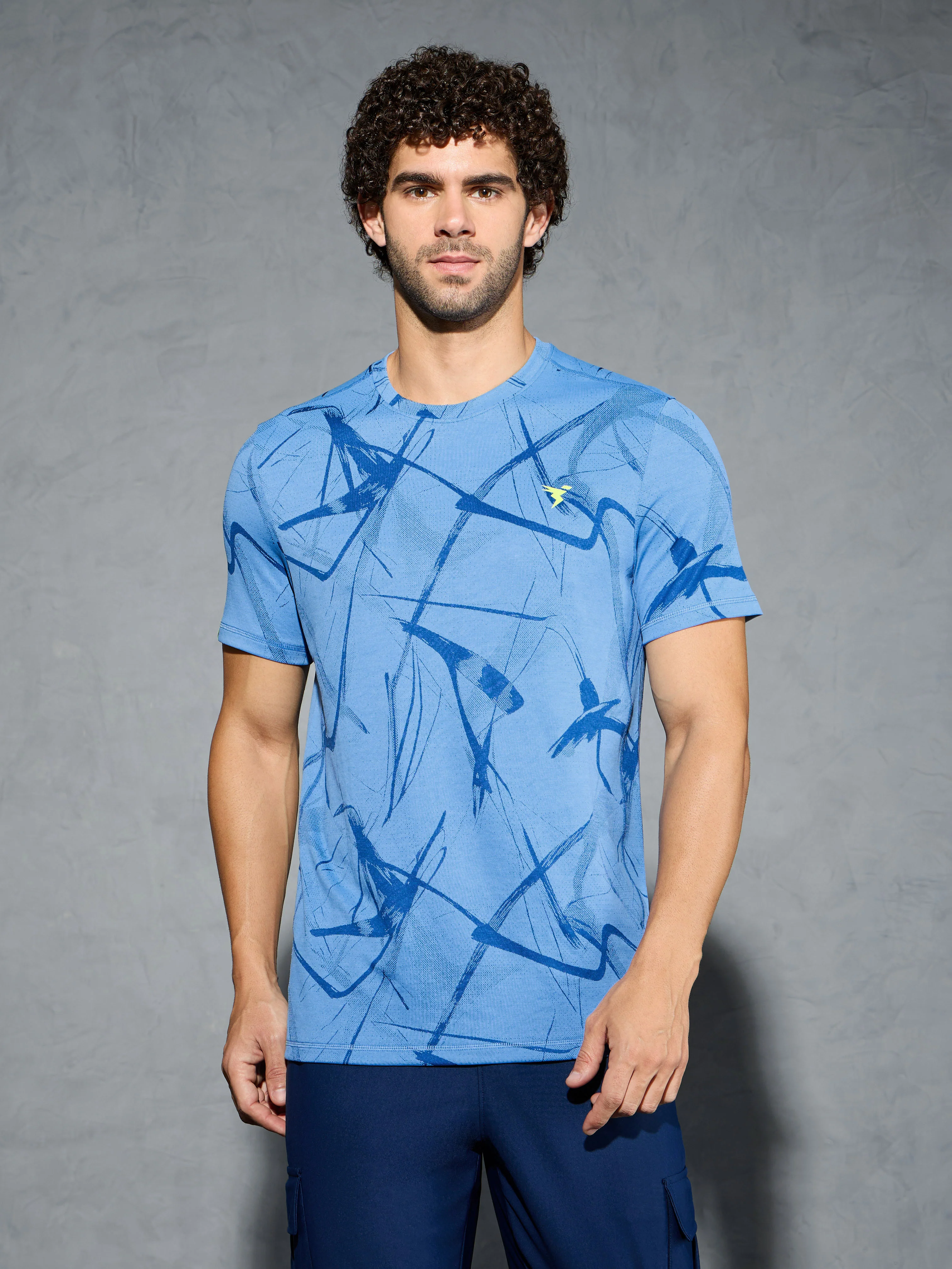 Men Jacquard Slim Fit Crew Neck T-shirt with DOUBLE COOL - Image 2