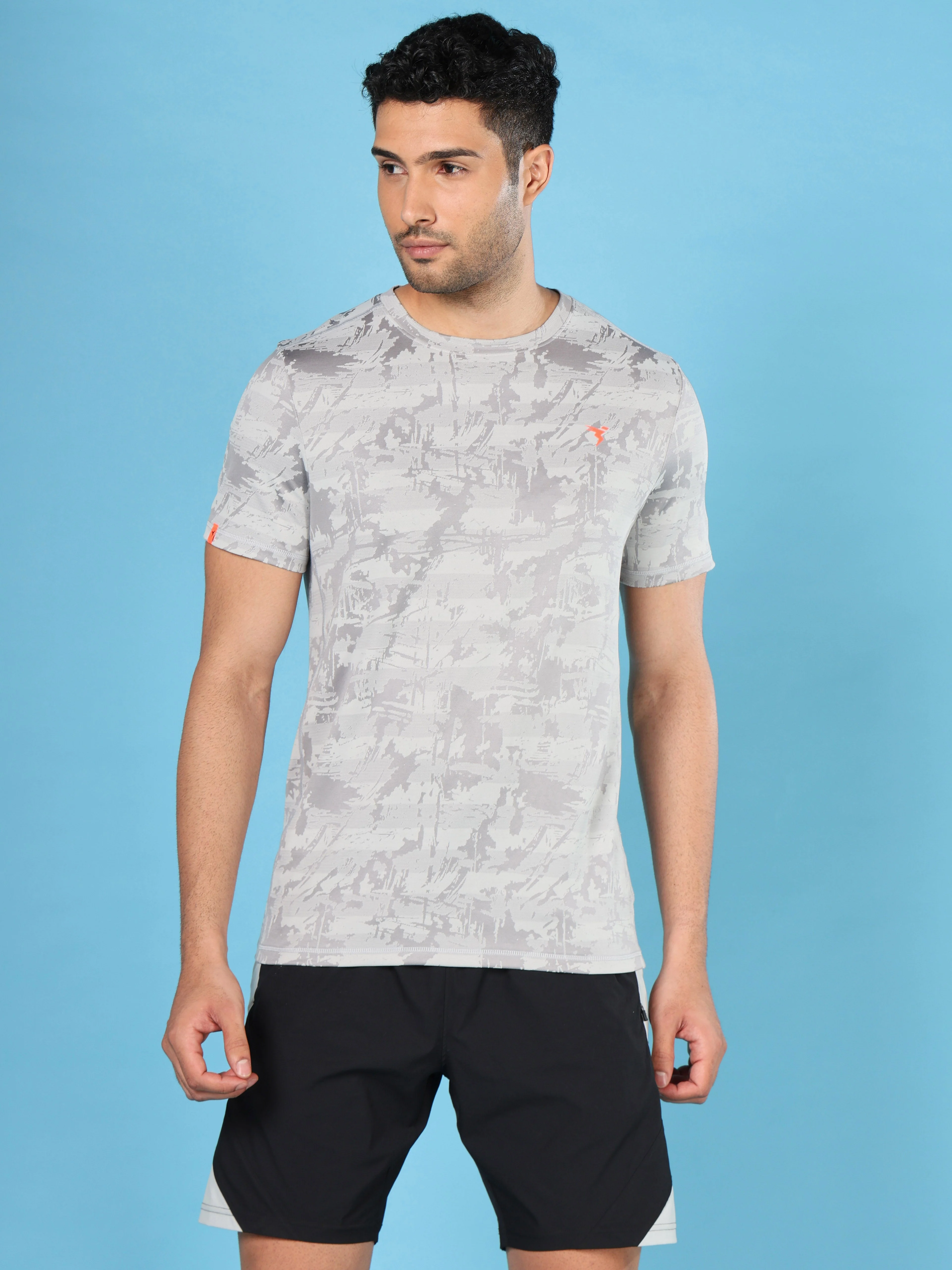 Men Jacquard Slim Fit Crew Neck T-shirt with DOUBLE COOL - Image 2