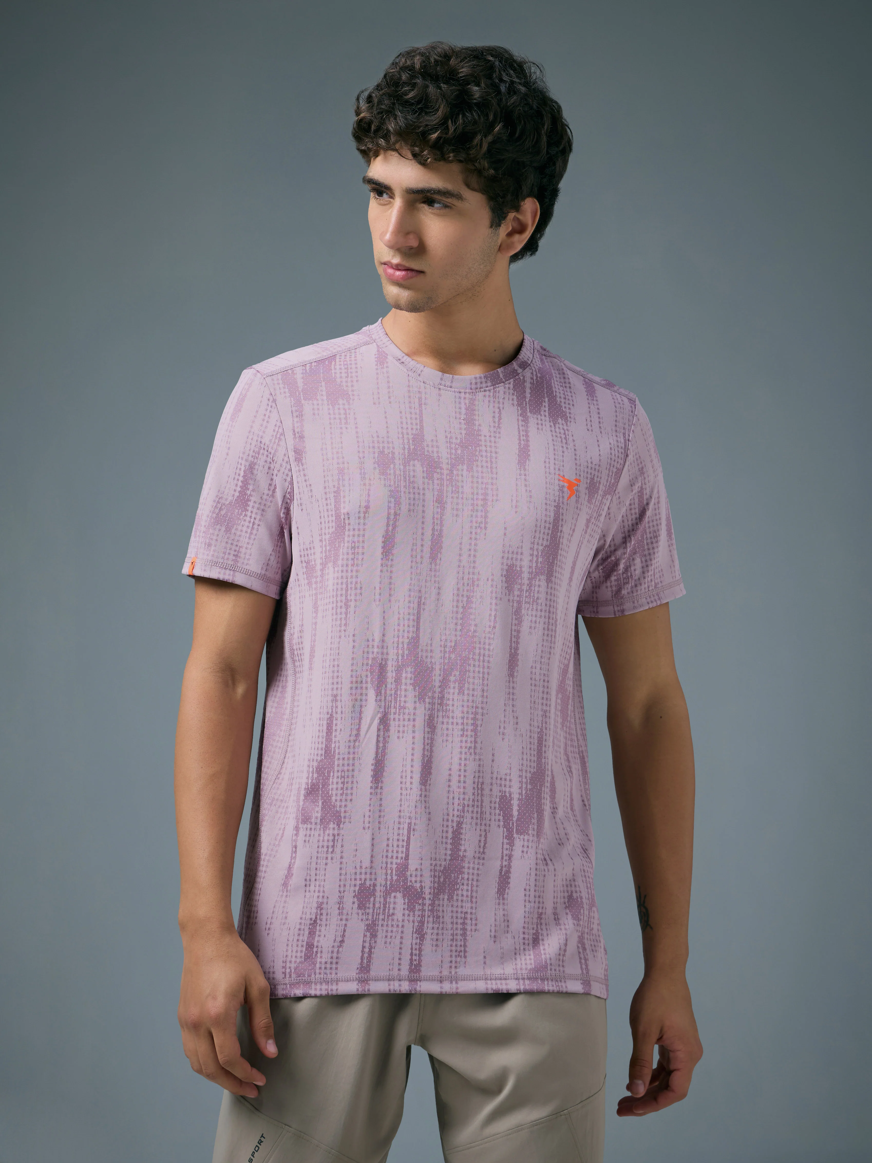 Men Jacquard Slim Fit Crew Neck T-shirt with DOUBLE COOL - Image 2