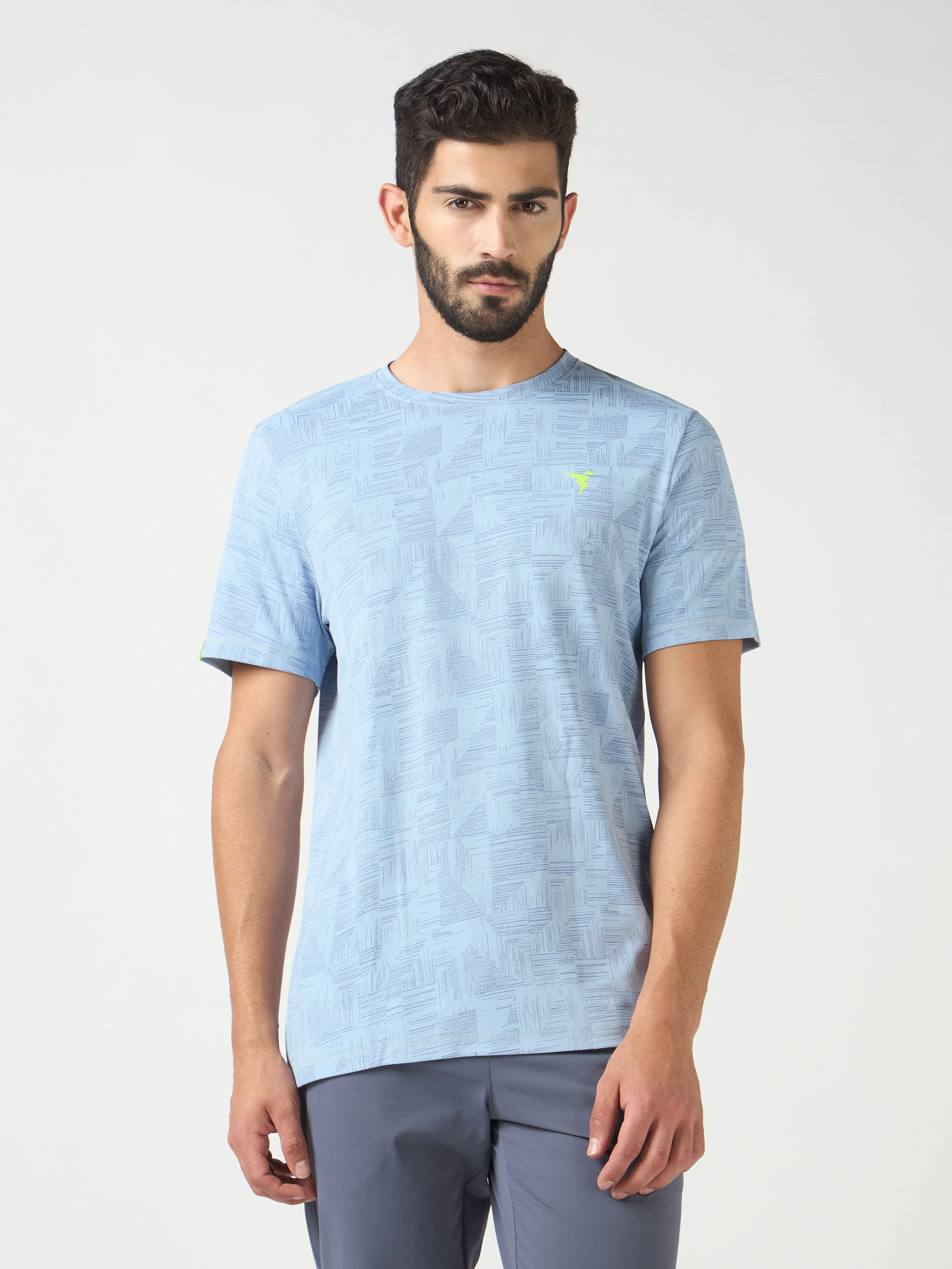 Men Jacquard Slim Fit Crew Neck T-shirt with DOUBLE COOL - Image 2