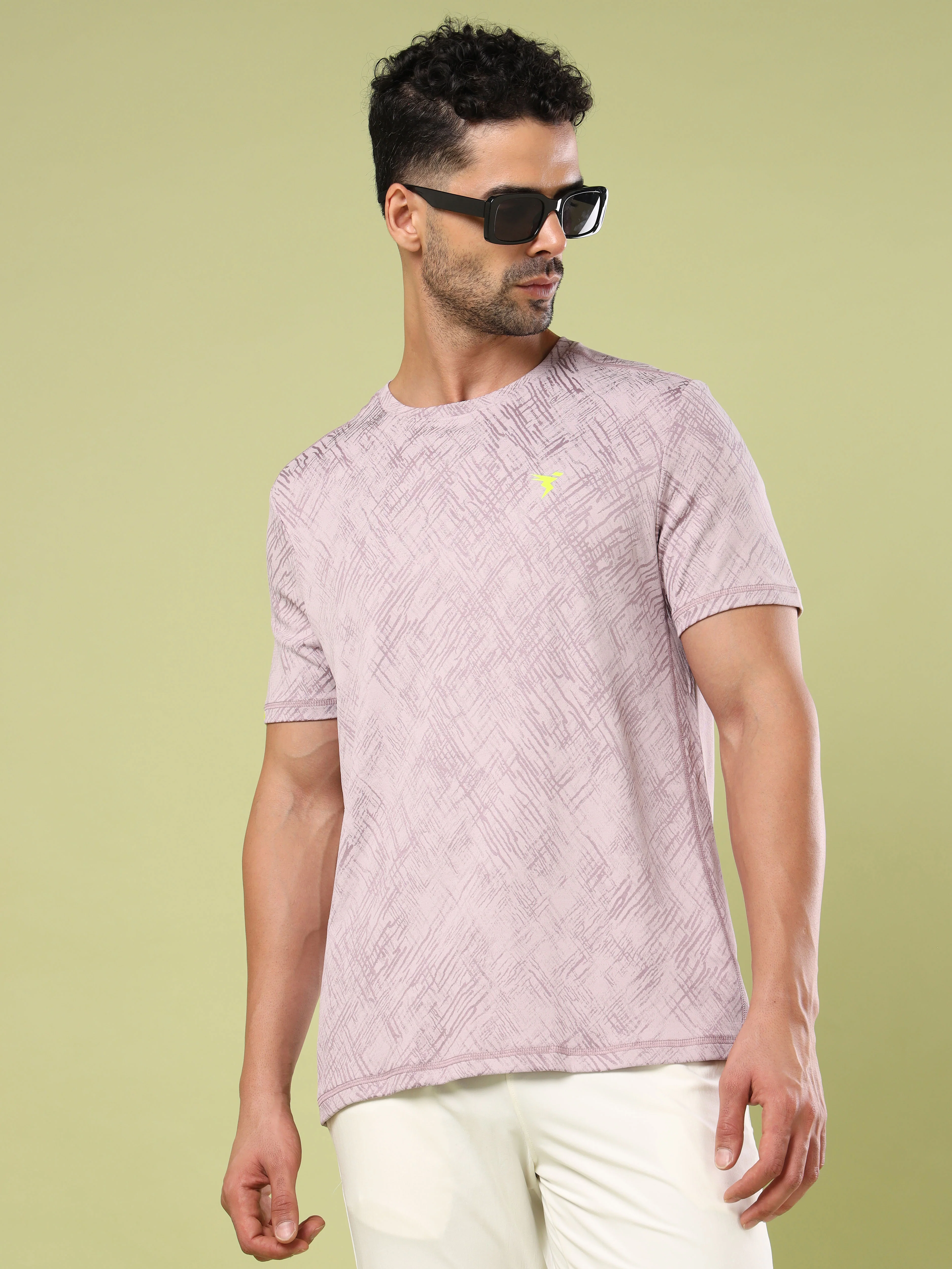 Men Jacquard Slim Fit Crew Neck T-shirt with DOUBLE COOL
