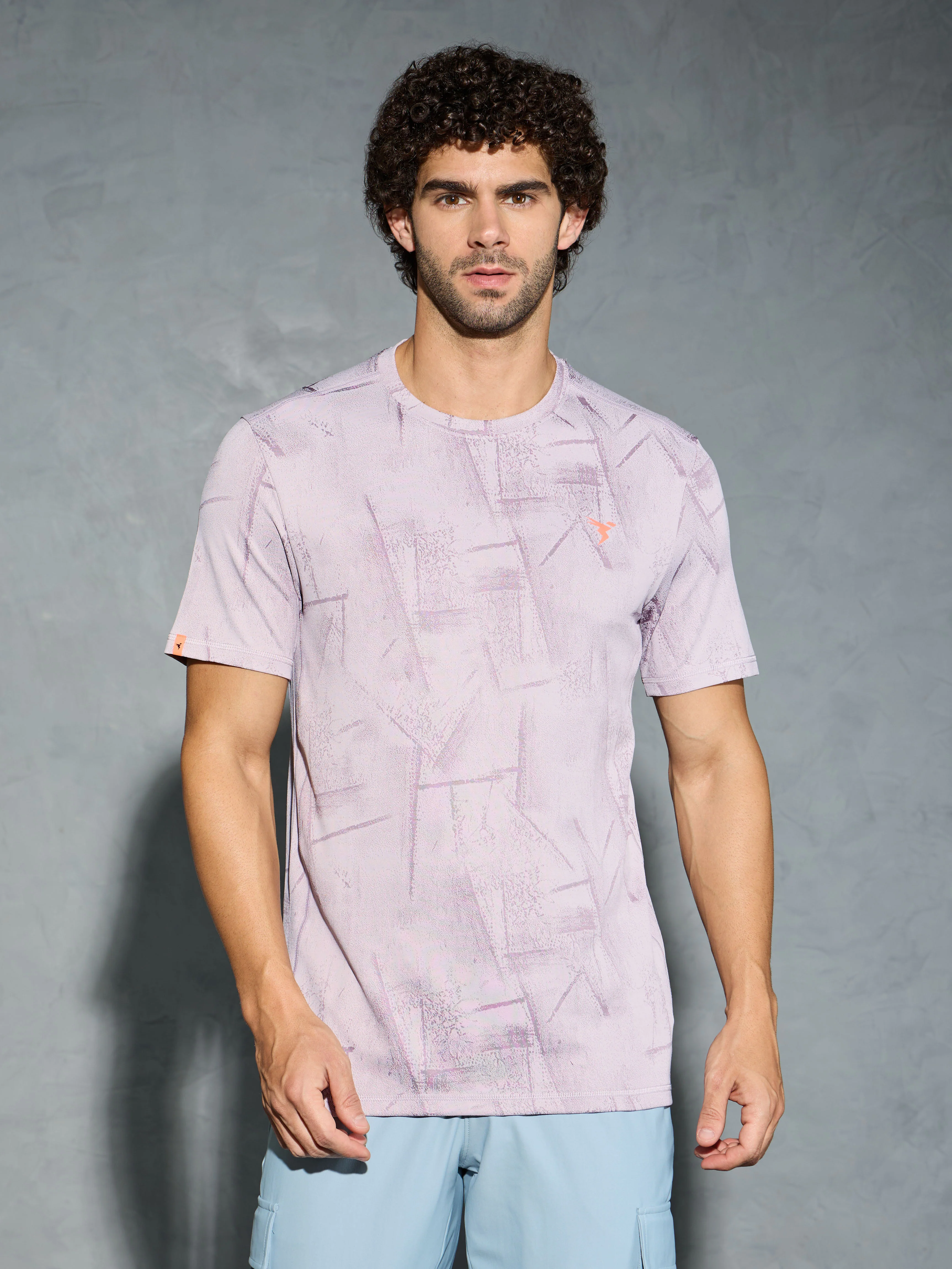 Men Jacquard Slim Fit Crew Neck T-shirt with DOUBLE COOL