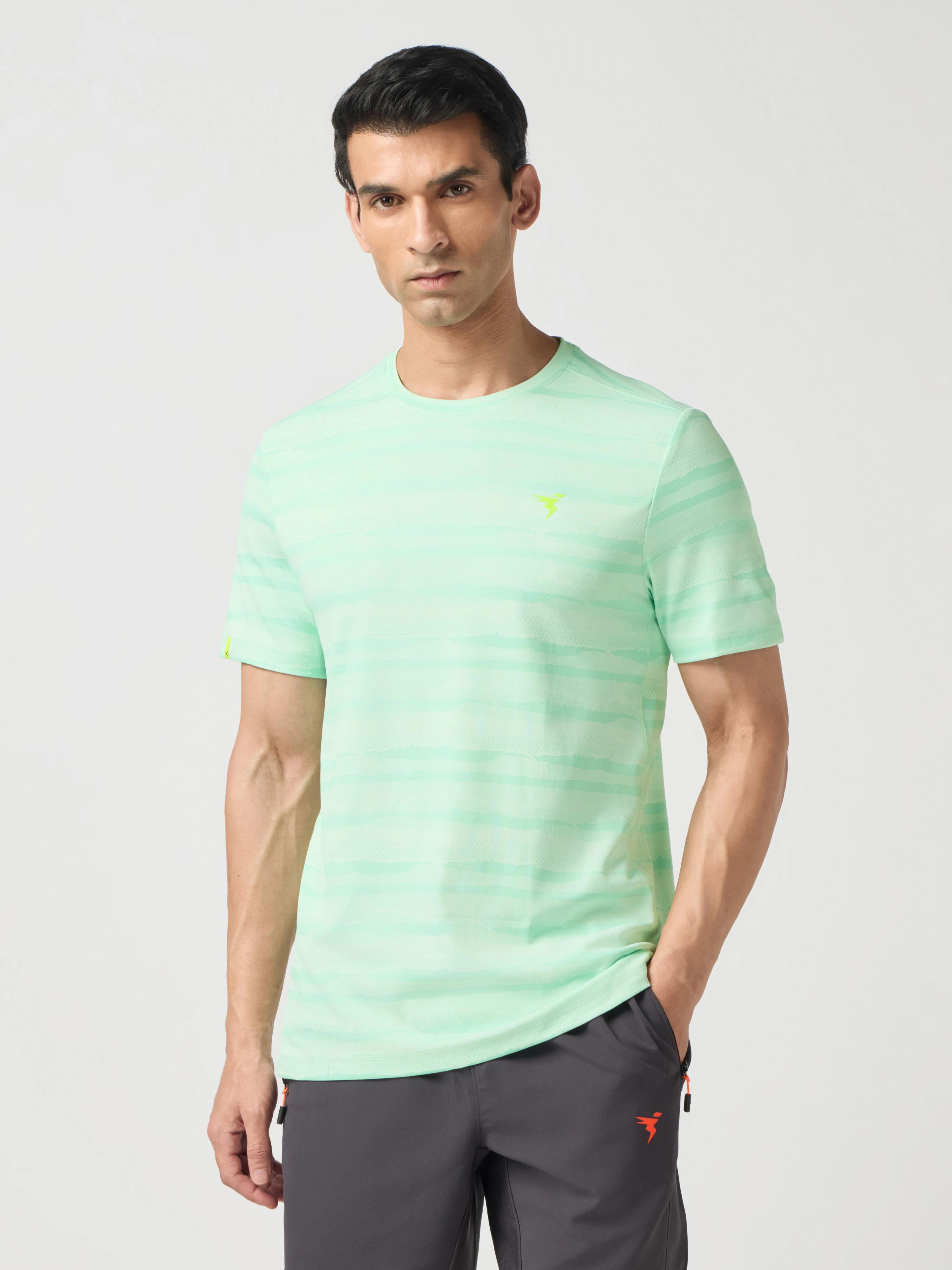 Men Jacquard Slim Fit Crew Neck T-shirt with DOUBLE COOL - Image 2