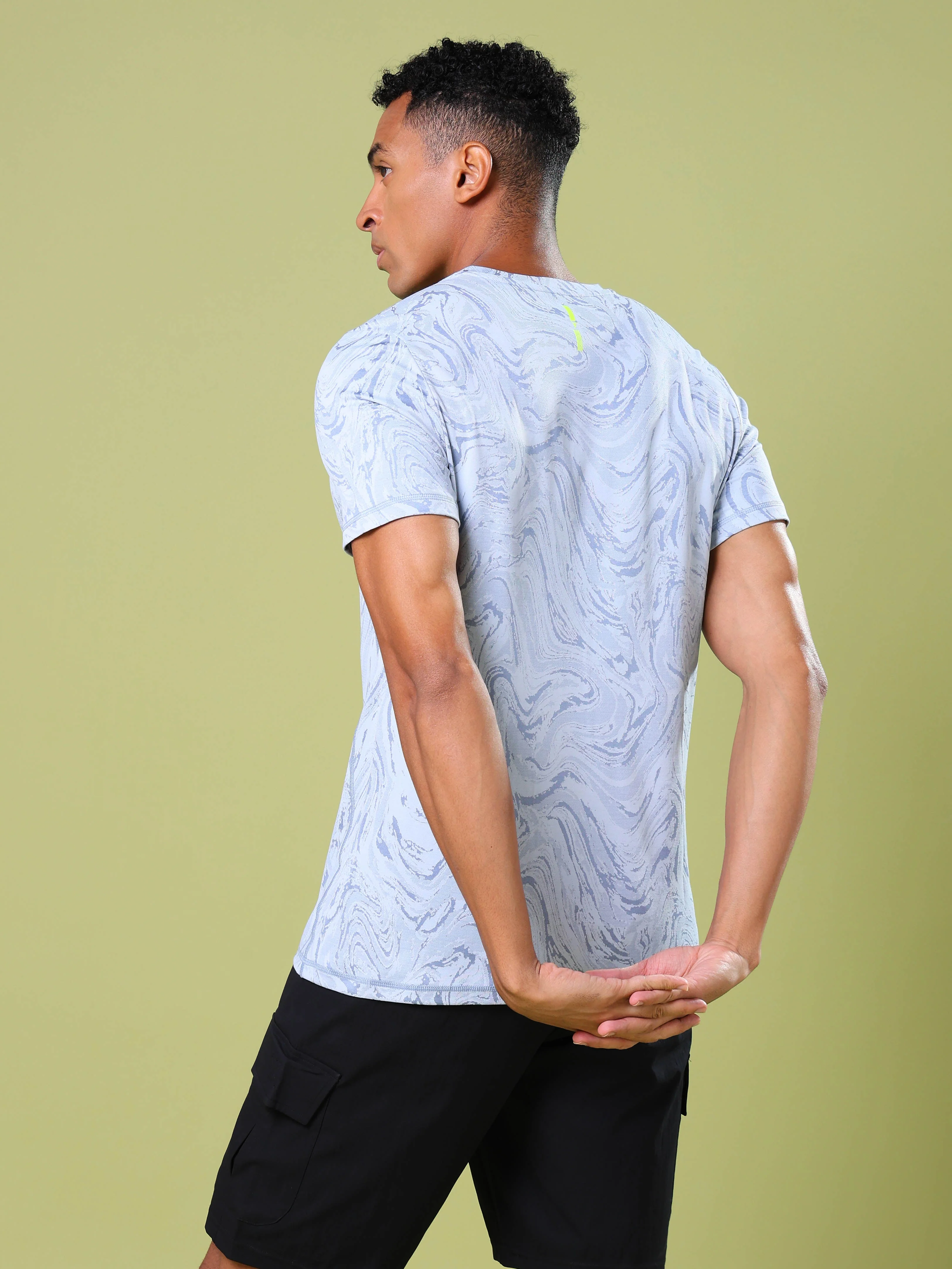 Men Jacquard Slim Fit Crew Neck T-shirt with DOUBLE COOL - Image 2