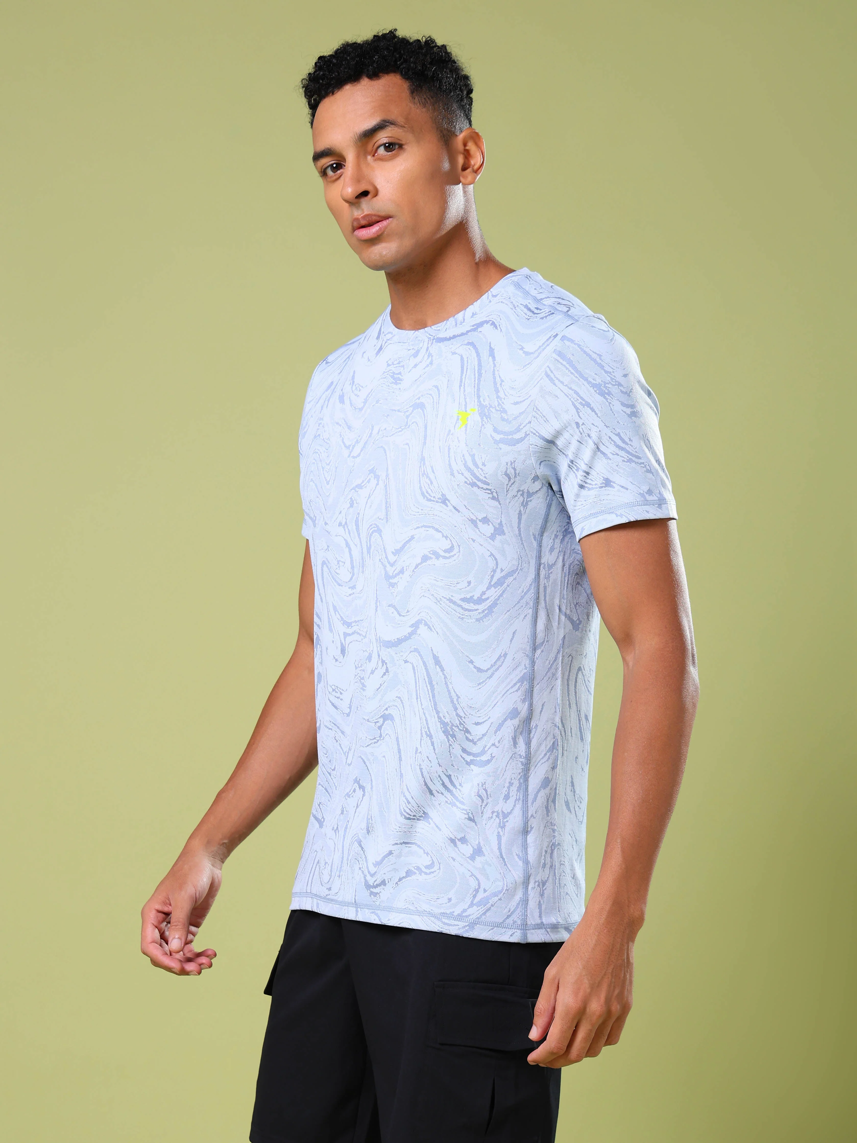 Men Jacquard Slim Fit Crew Neck T-shirt with DOUBLE COOL - Image 3
