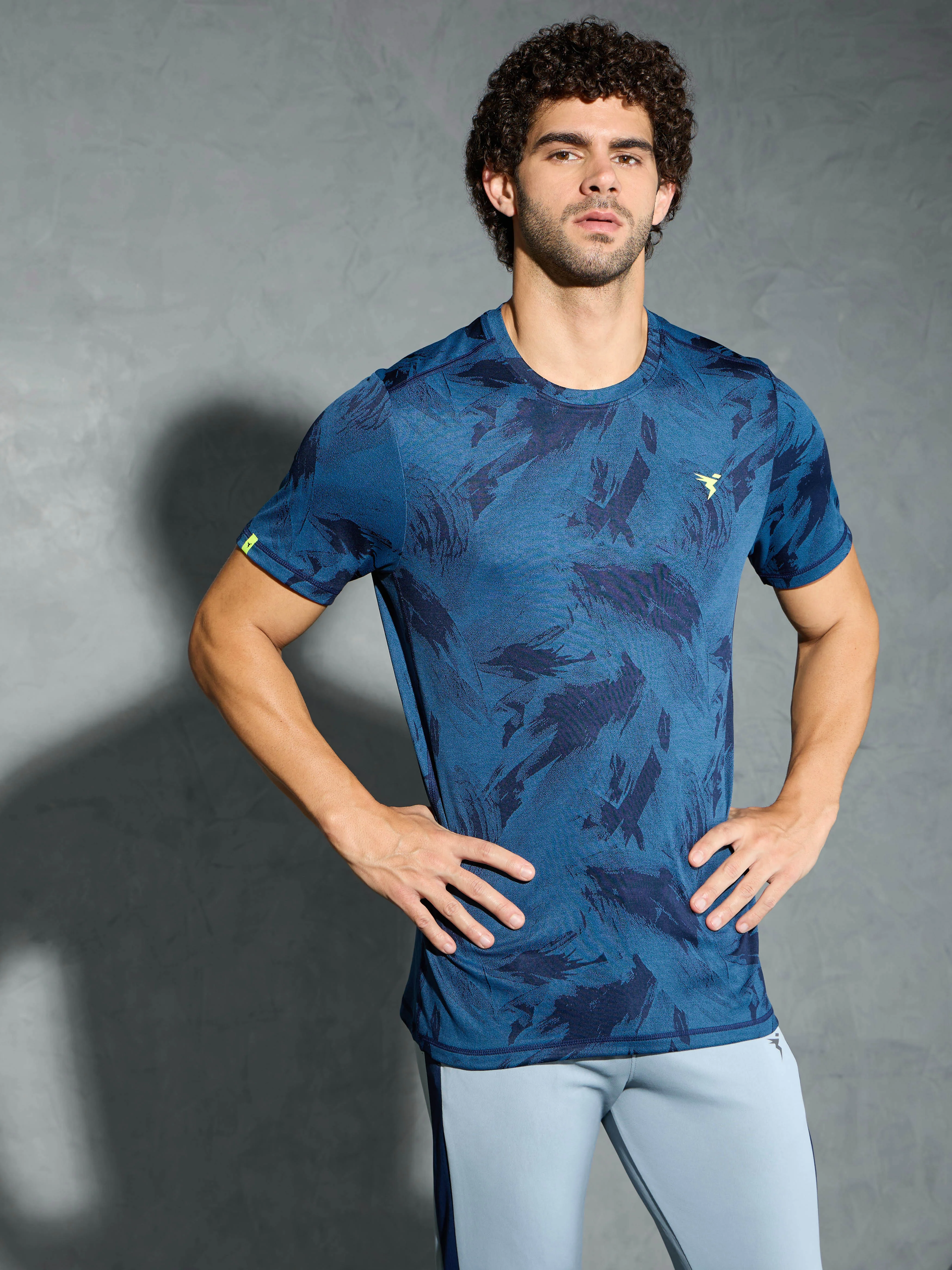 Men Jacquard Slim Fit Crew Neck T-shirt with DOUBLE COOL - Image 3