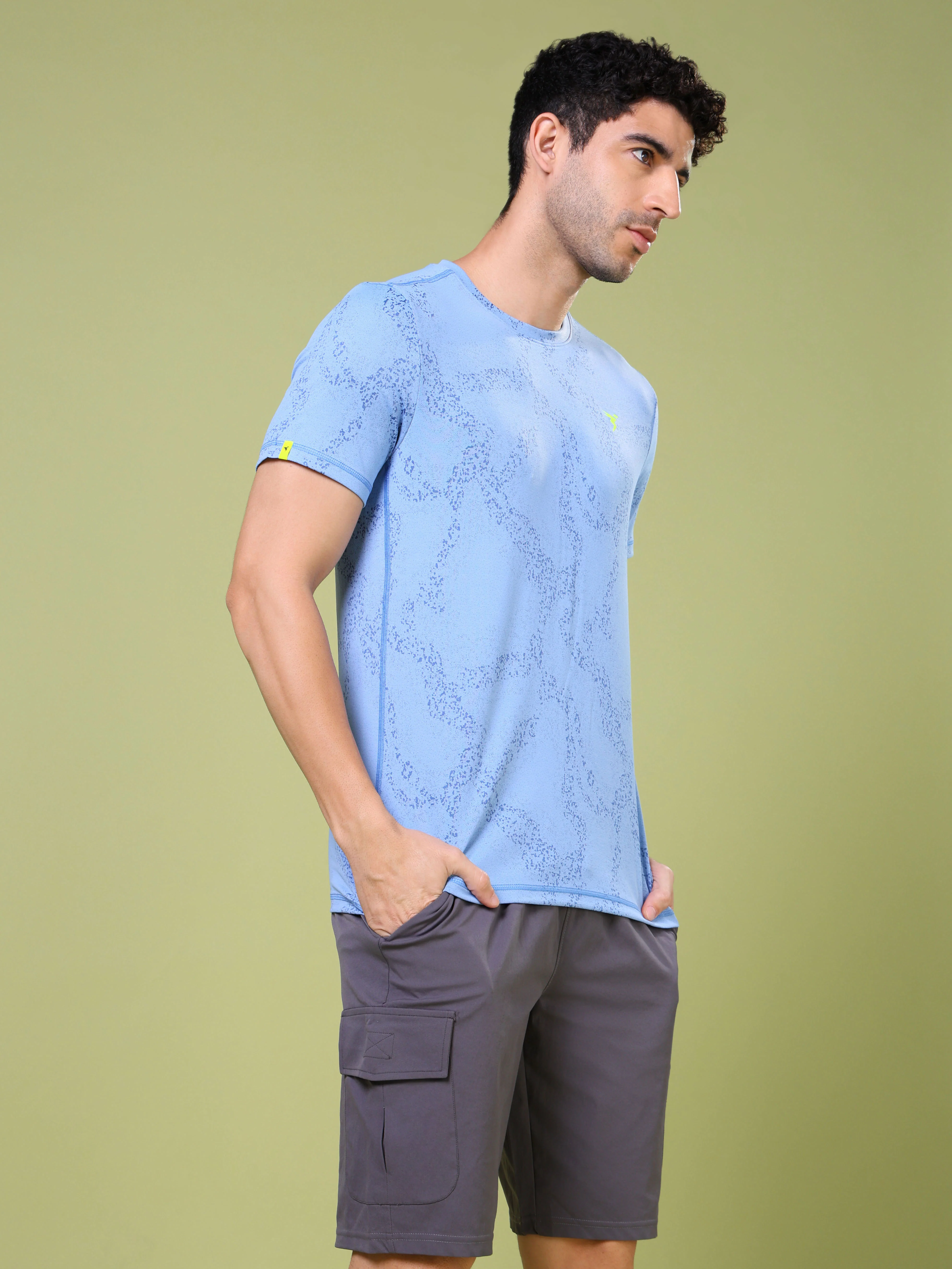 Men Jacquard Slim Fit Crew Neck T-shirt with DOUBLE COOL - Image 4