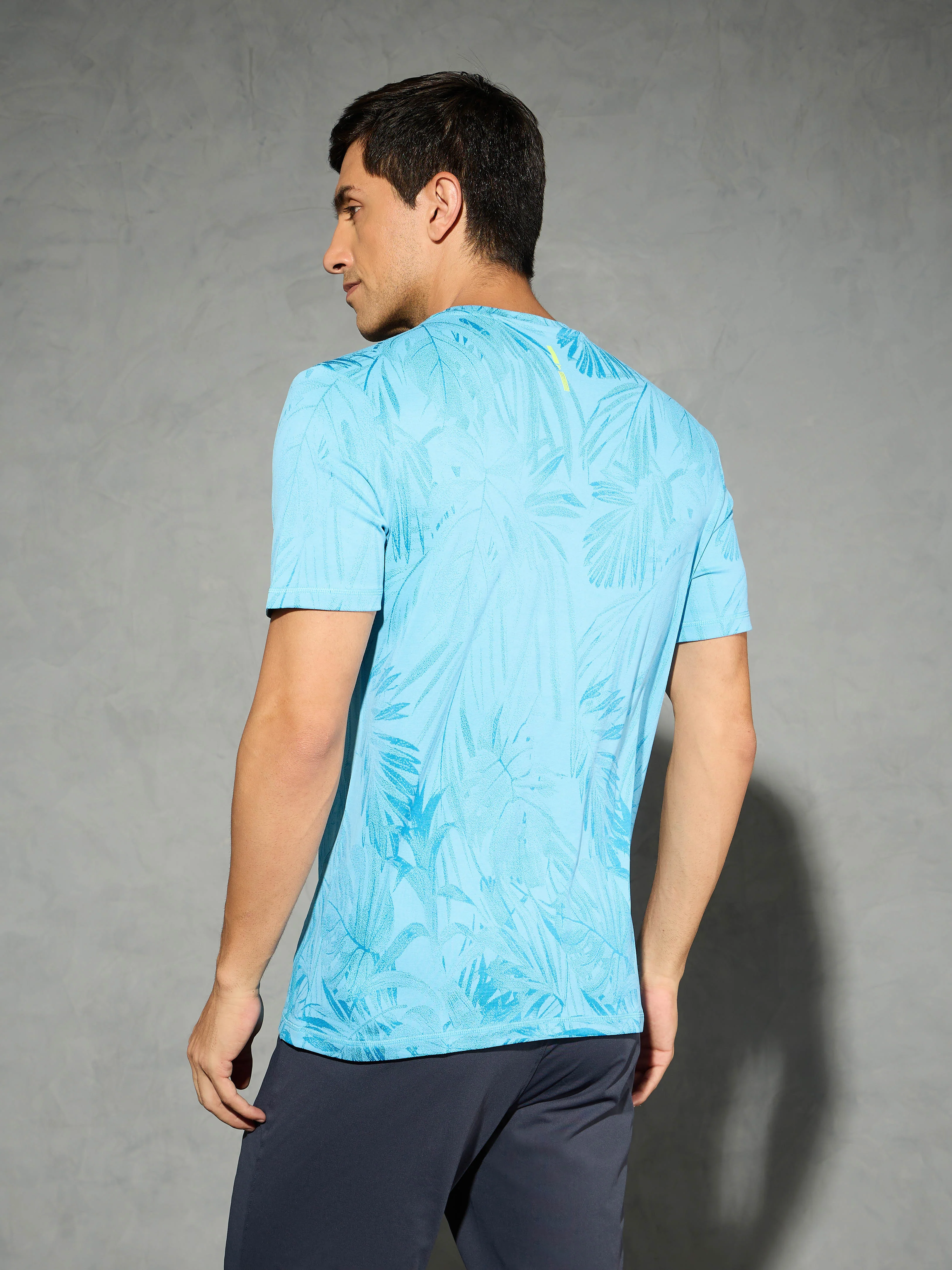Men Jacquard Slim Fit Crew Neck T-shirt with DOUBLE COOL - Image 3