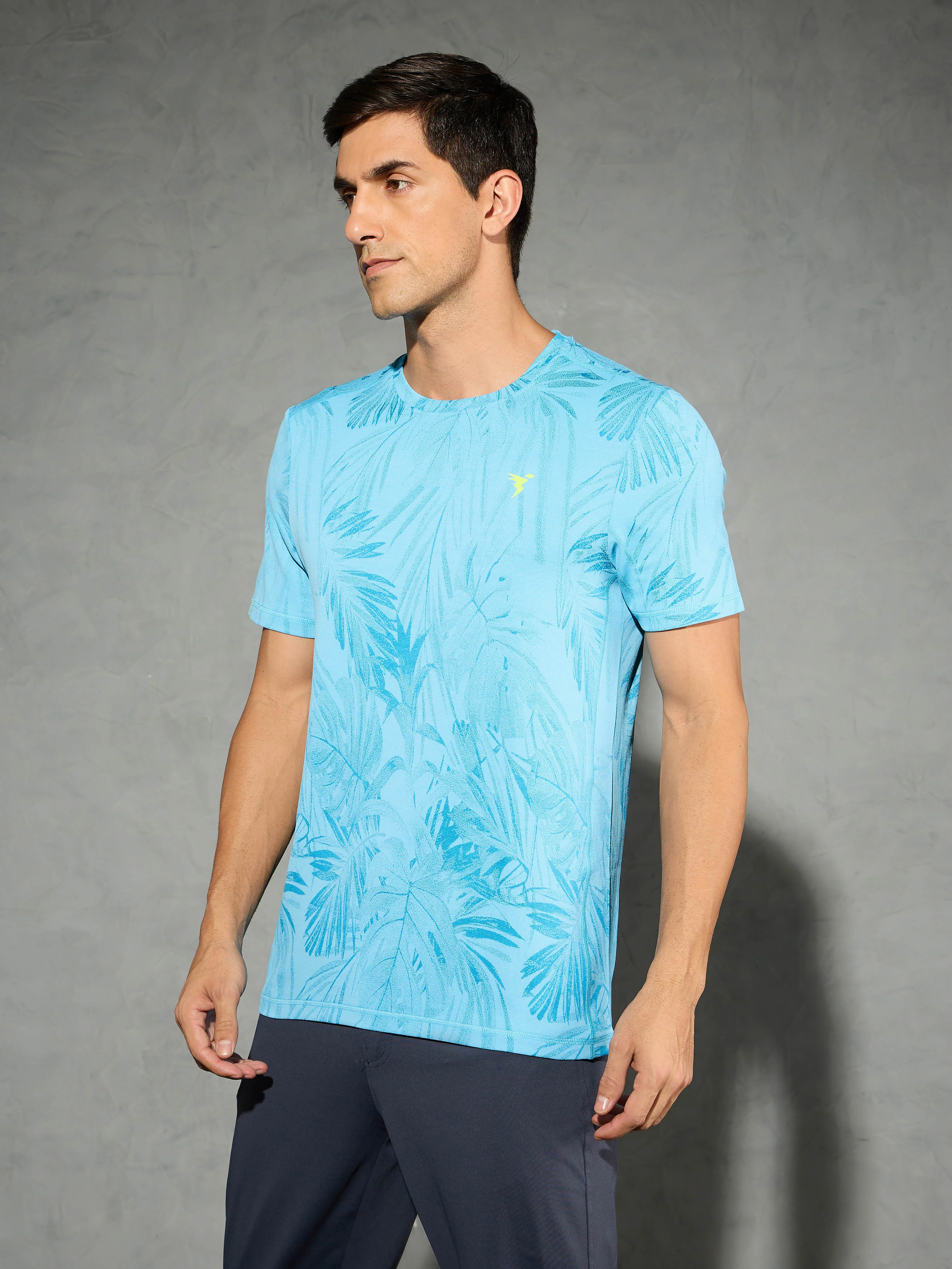 Men Jacquard Slim Fit Crew Neck T-shirt with DOUBLE COOL - Image 4
