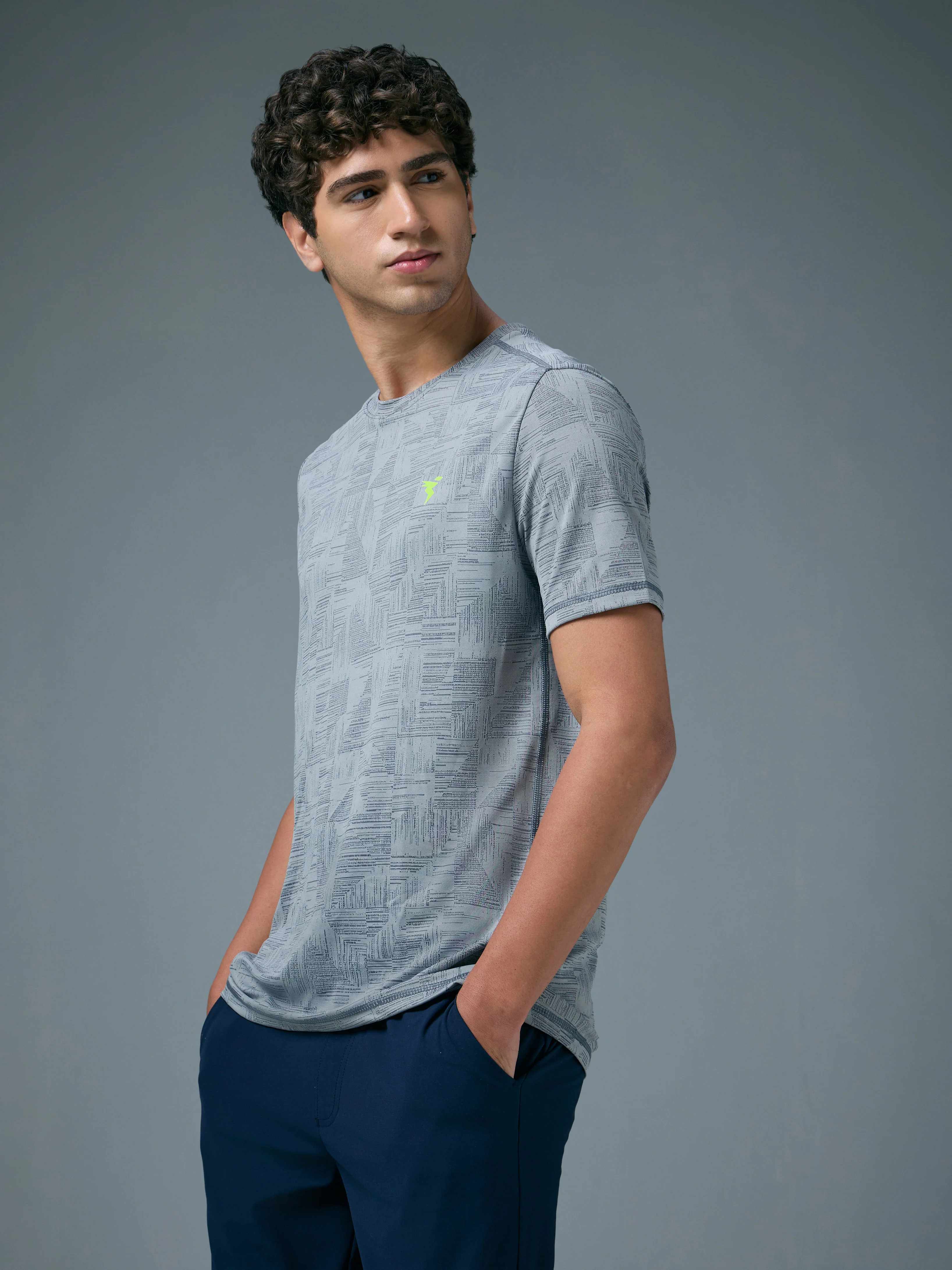Men Jacquard Slim Fit Crew Neck T-shirt with DOUBLE COOL - Image 4