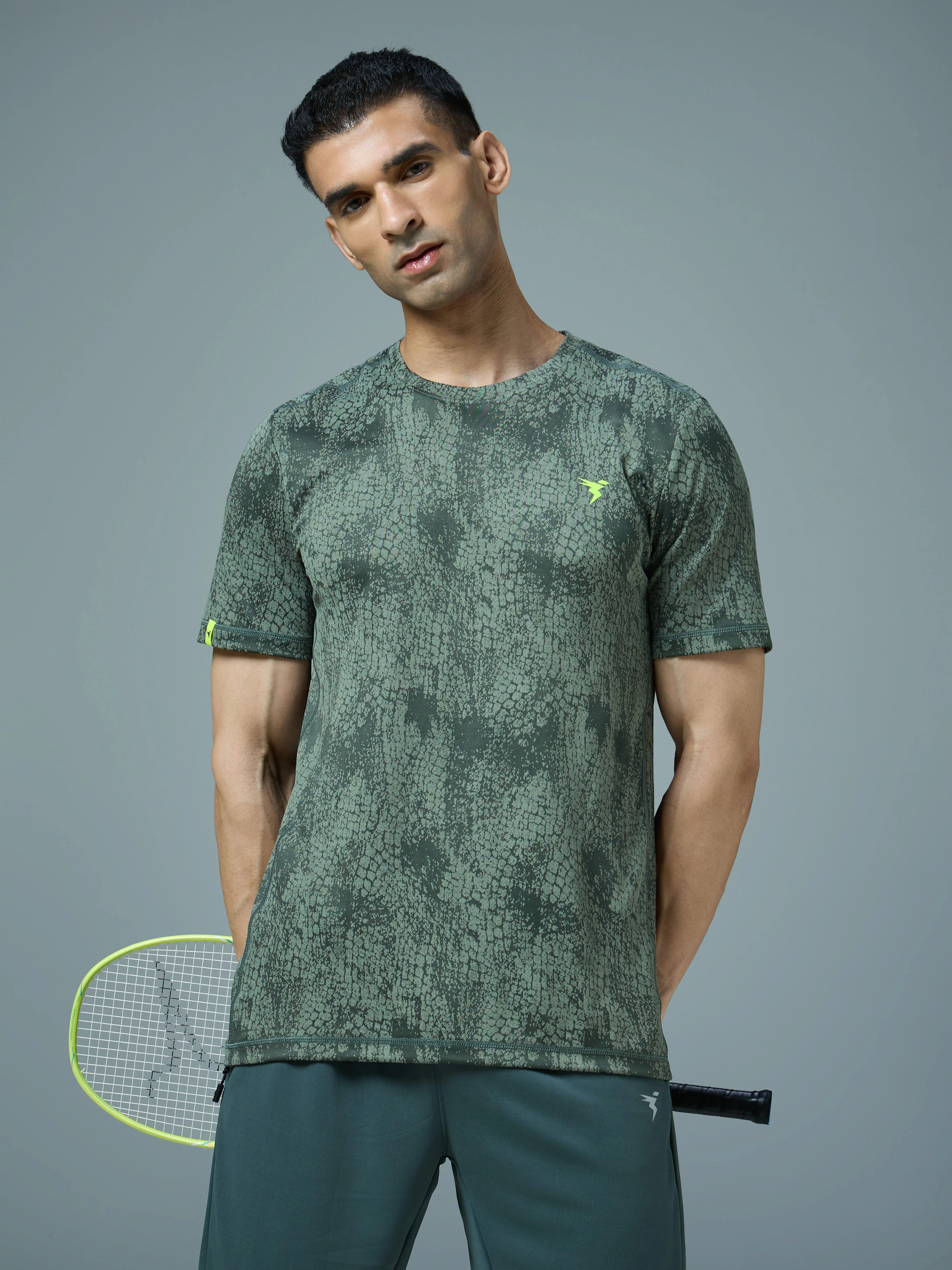 Men Jacquard Slim Fit Crew Neck T-shirt with DOUBLE COOL