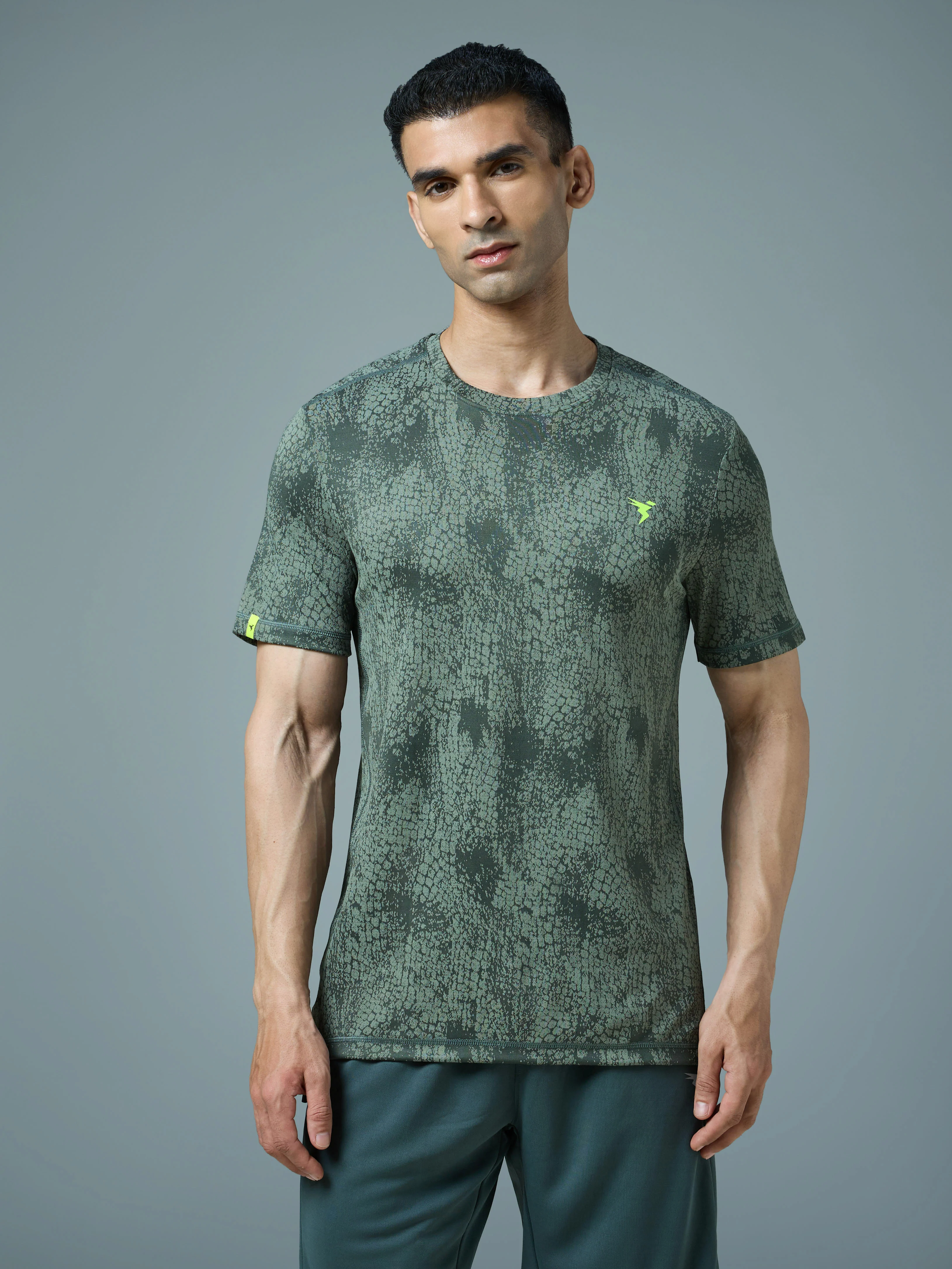 Men Jacquard Slim Fit Crew Neck T-shirt with DOUBLE COOL - Image 2