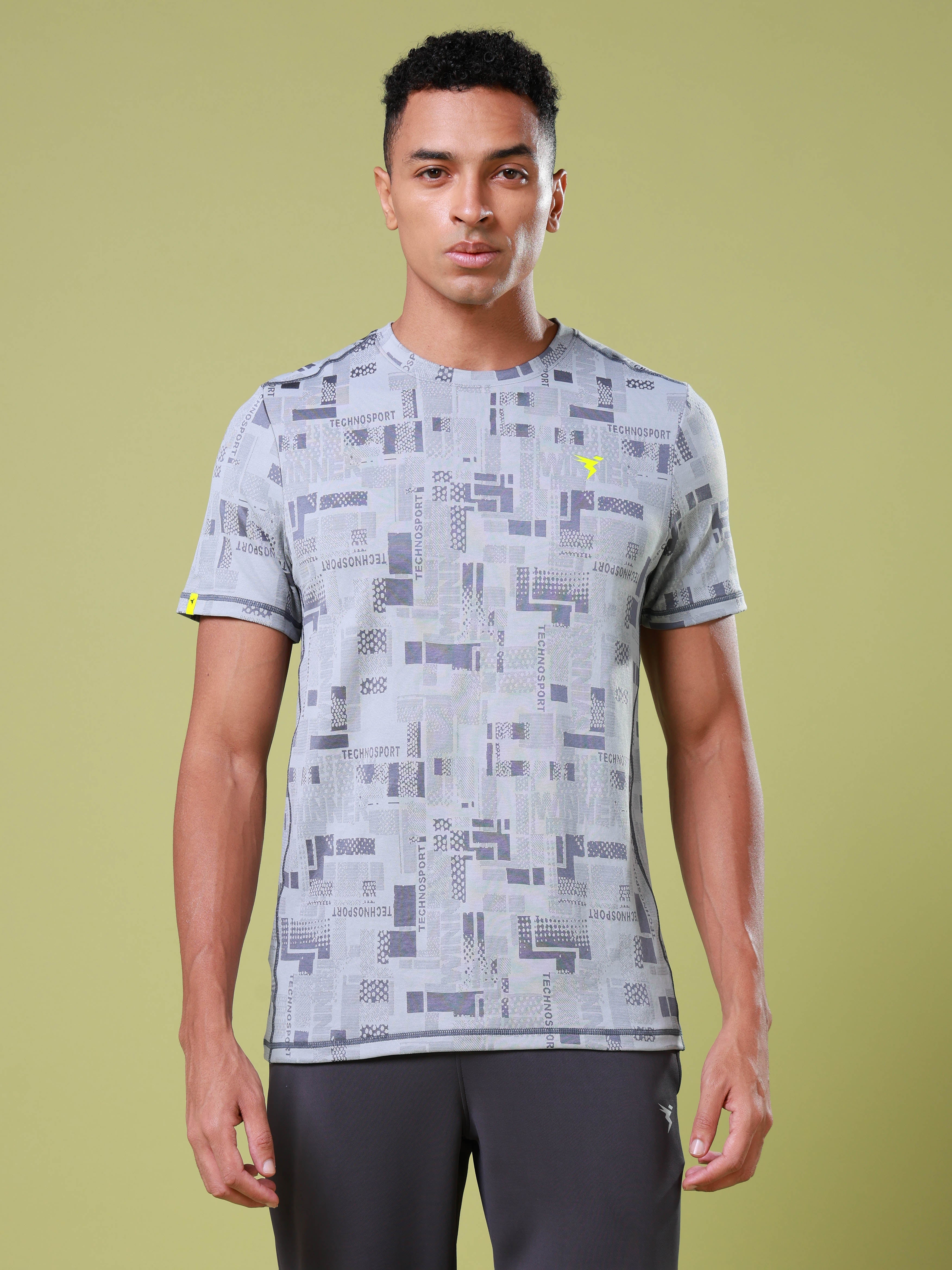 Men Jacquard Slim Fit Crew Neck T-shirt with DOUBLE COOL - Image 2