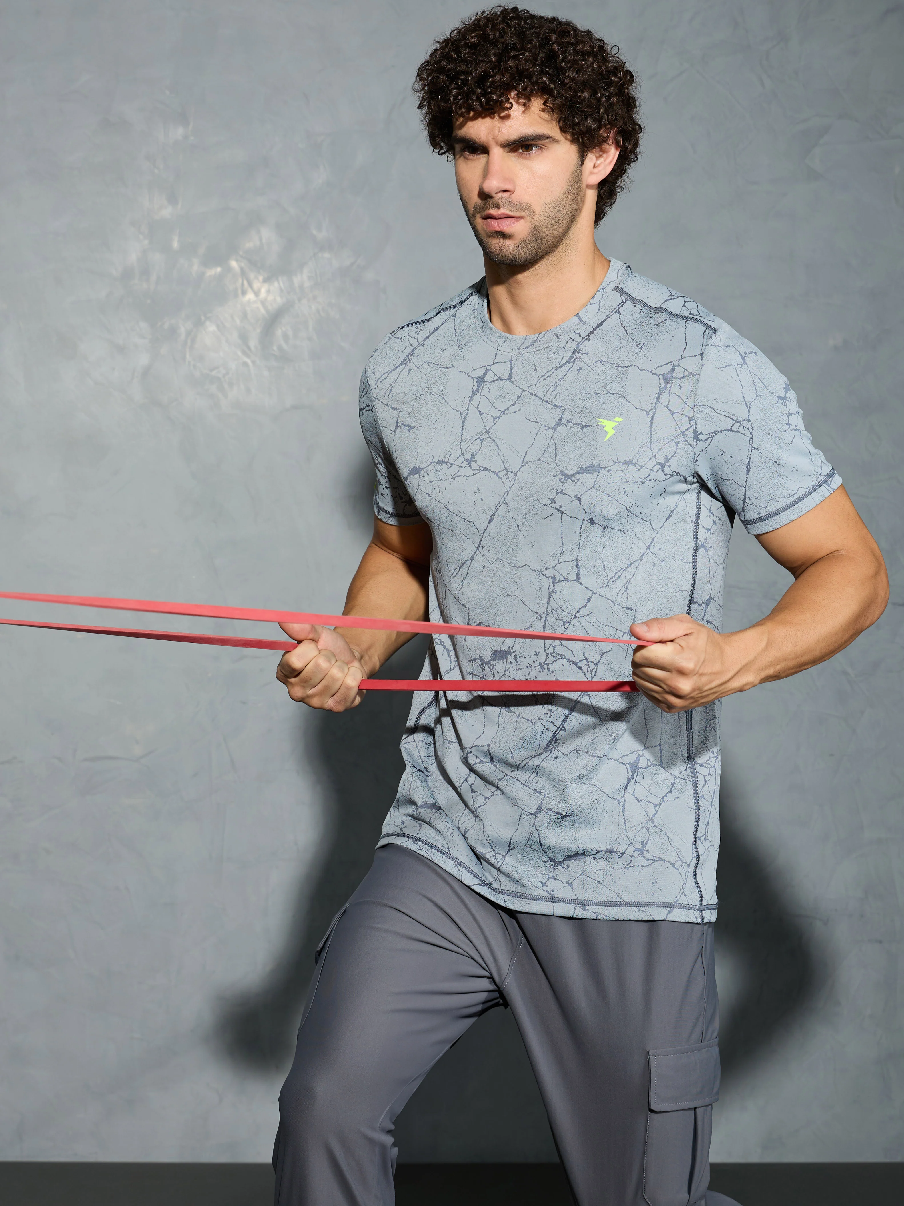 Men Jacquard Slim Fit Crew Neck T-shirt with DOUBLE COOL
