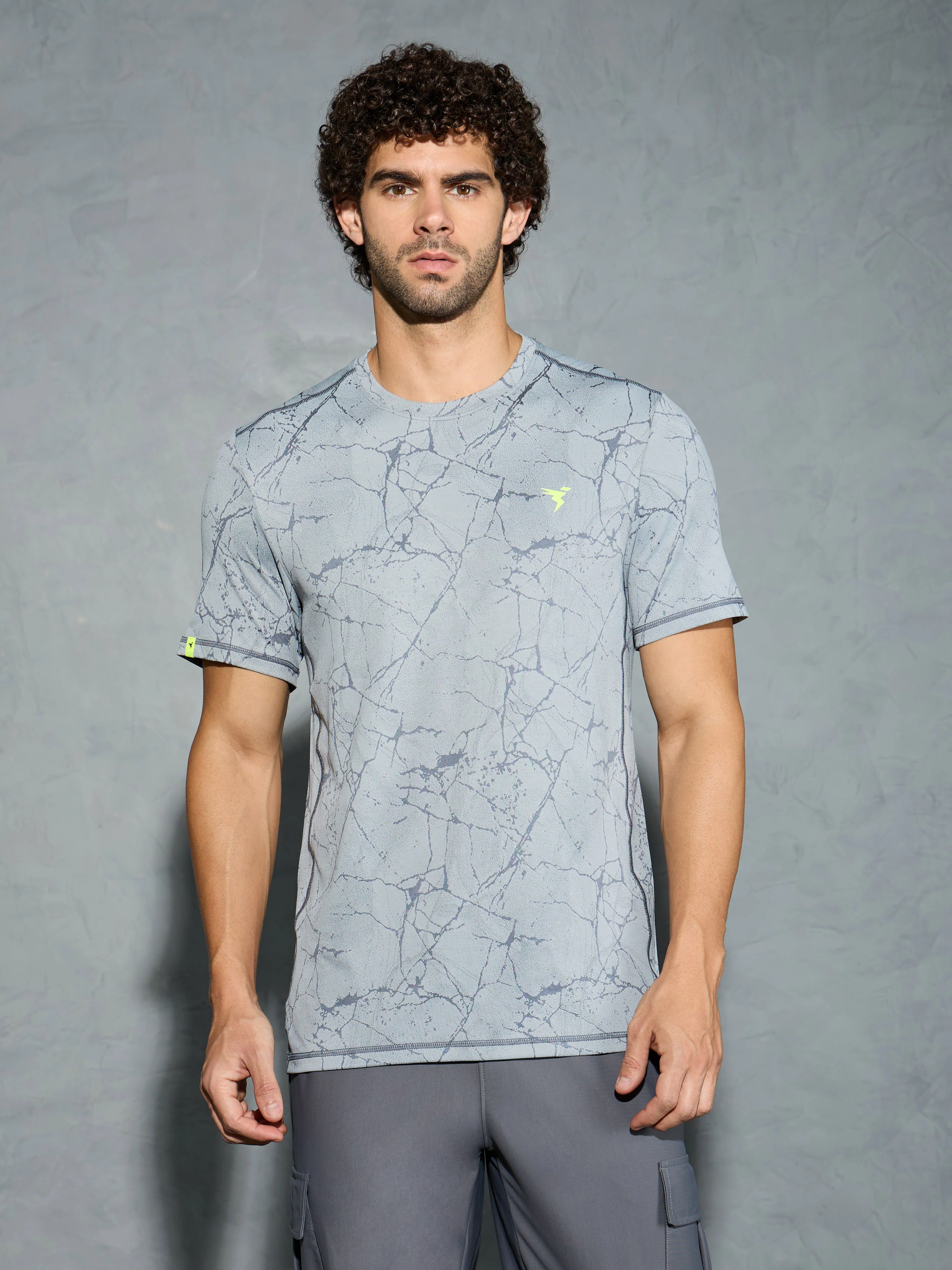 Men Jacquard Slim Fit Crew Neck T-shirt with DOUBLE COOL - Image 2