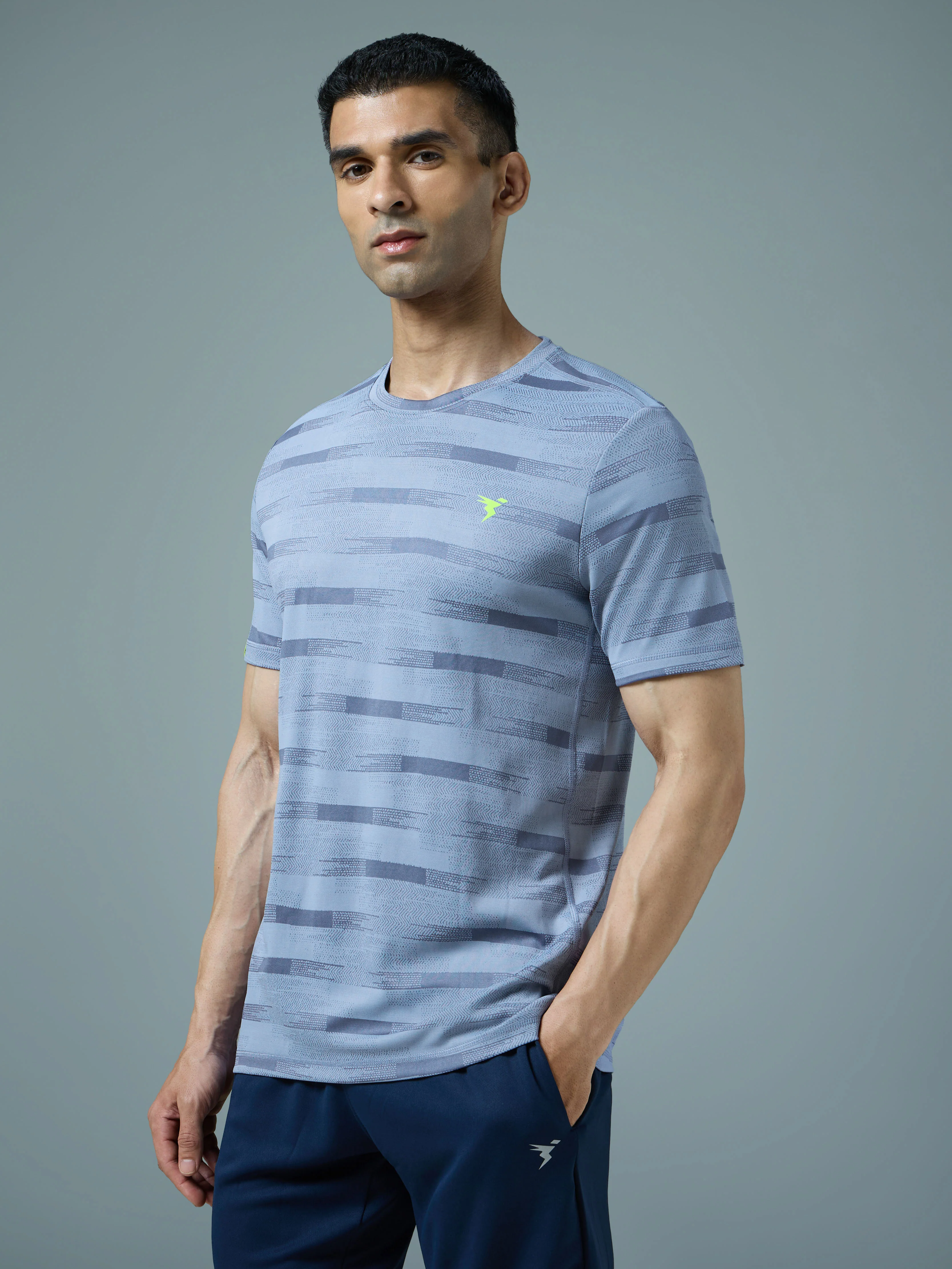 Men Jacquard Slim Fit Crew Neck T-shirt with DOUBLE COOL - Image 4