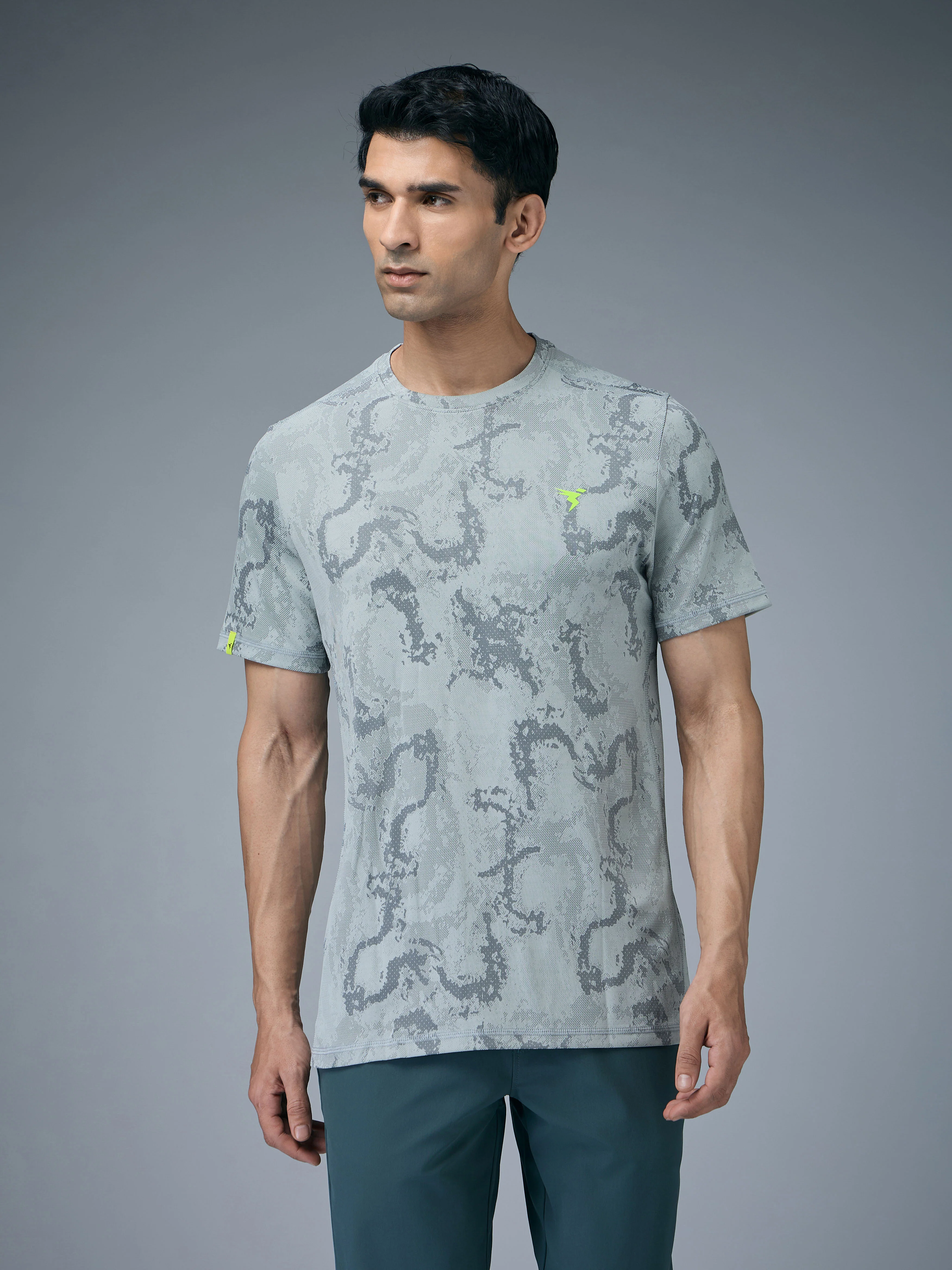 Men Jacquard Slim Fit Crew Neck T-shirt with DOUBLE COOL - Image 2