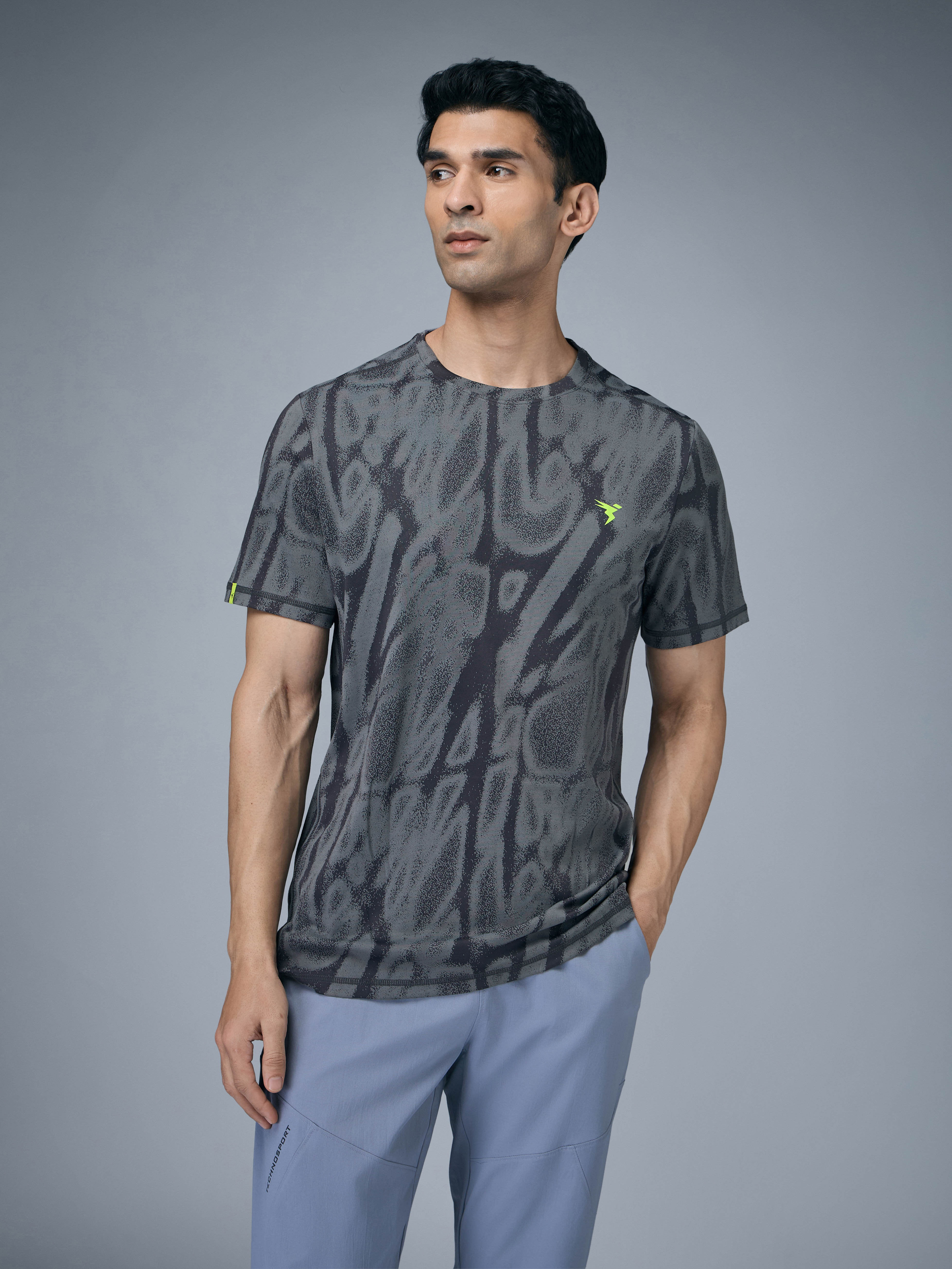 Men Jacquard Slim Fit Crew Neck T-shirt with DOUBLE COOL - Image 2