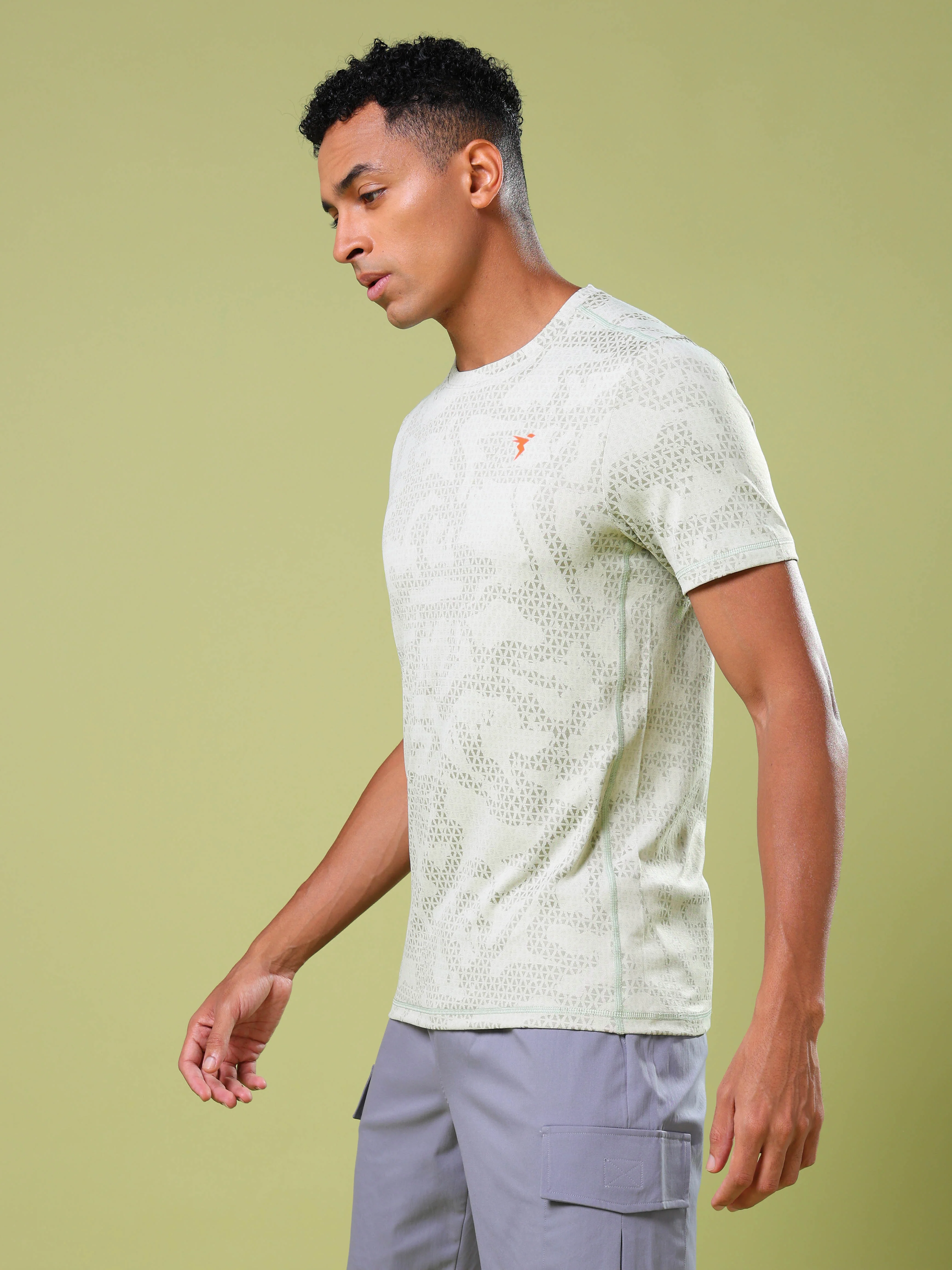 Men Jacquard Slim Fit Crew Neck T-shirt with DOUBLE COOL - Image 3