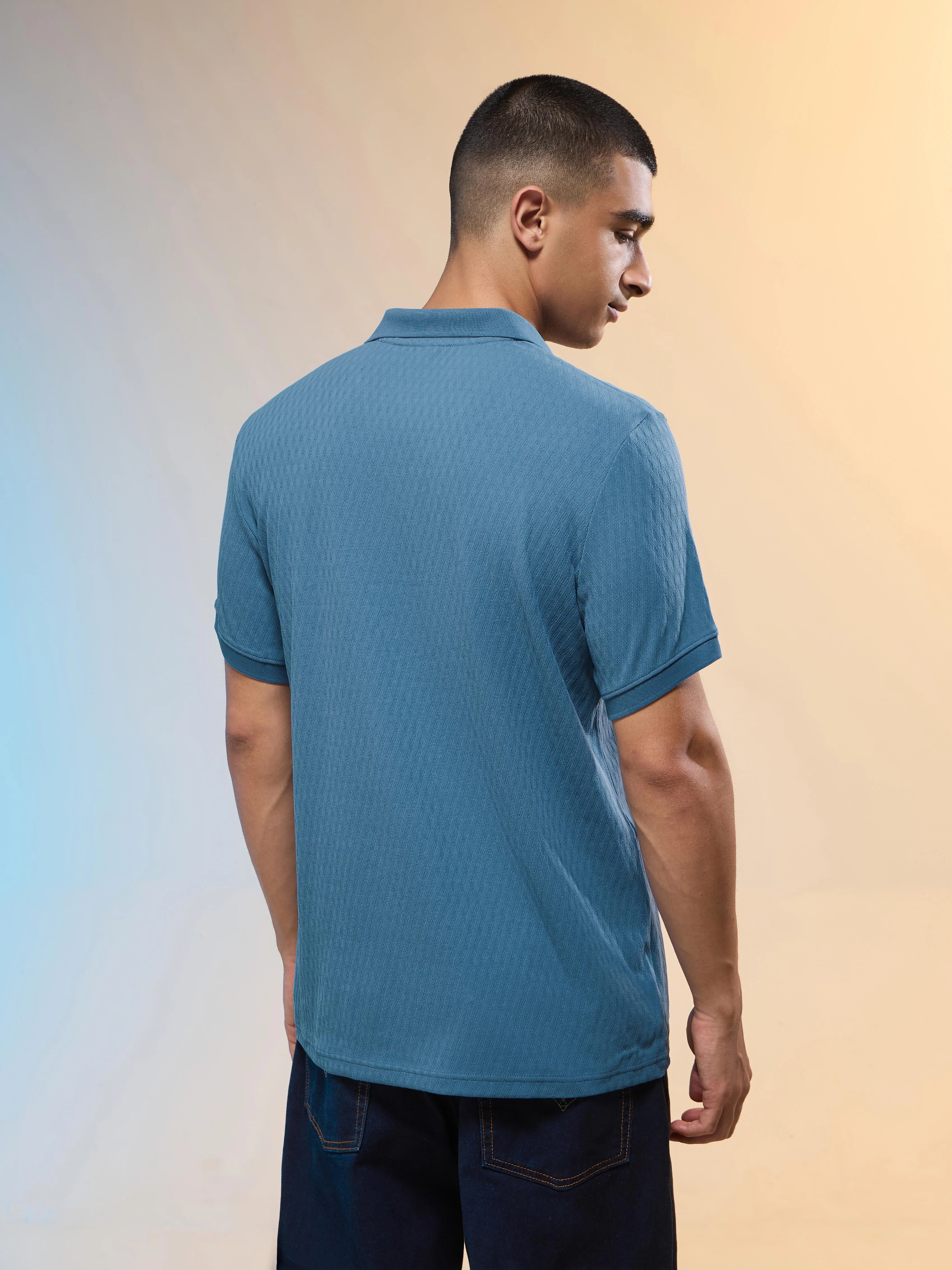 Men Jacquard Slim Fit Polo Sports T-shirt with COTFLEX - Image 3