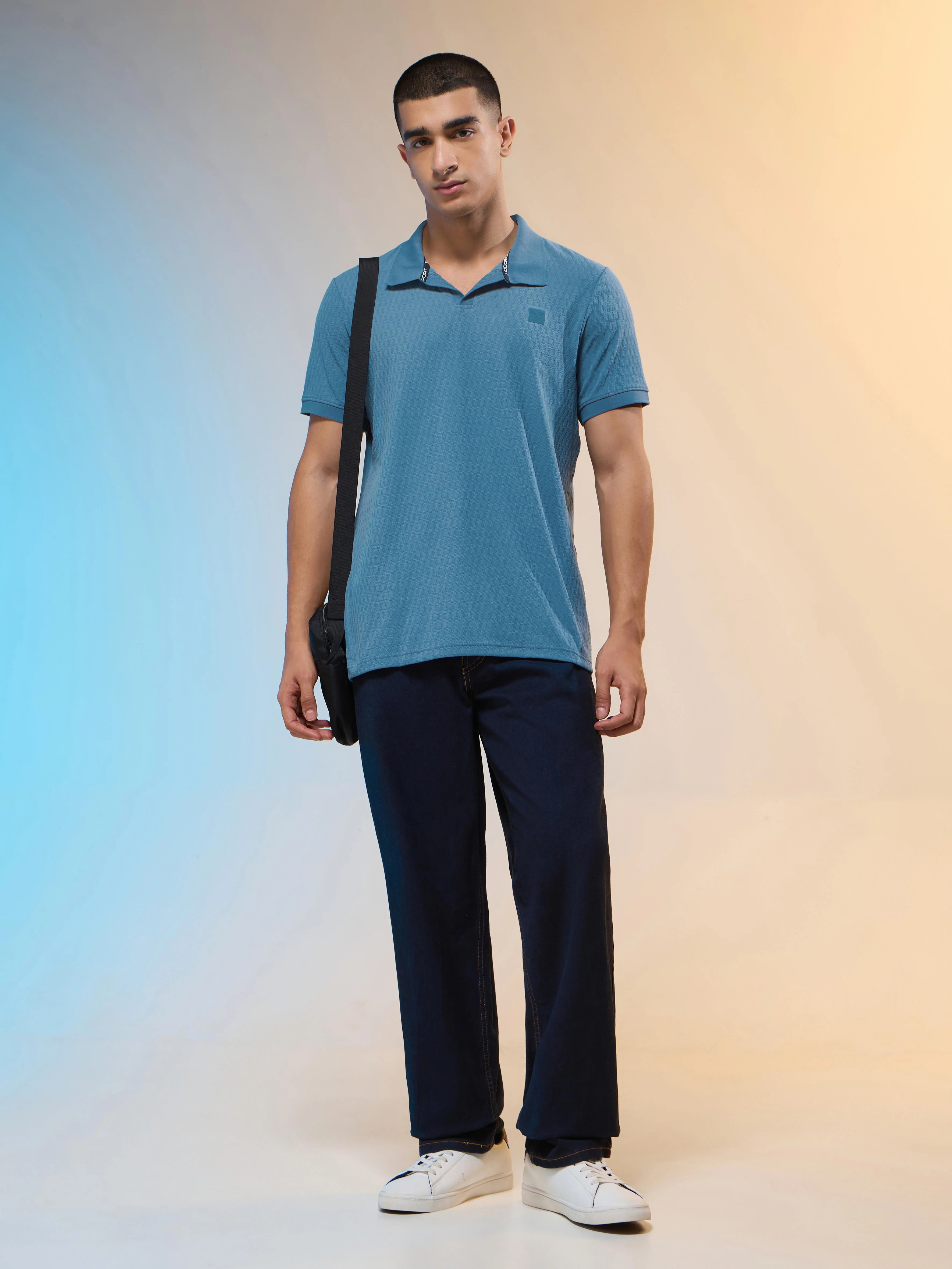 Men Jacquard Slim Fit Polo Sports T-shirt with COTFLEX - Image 5