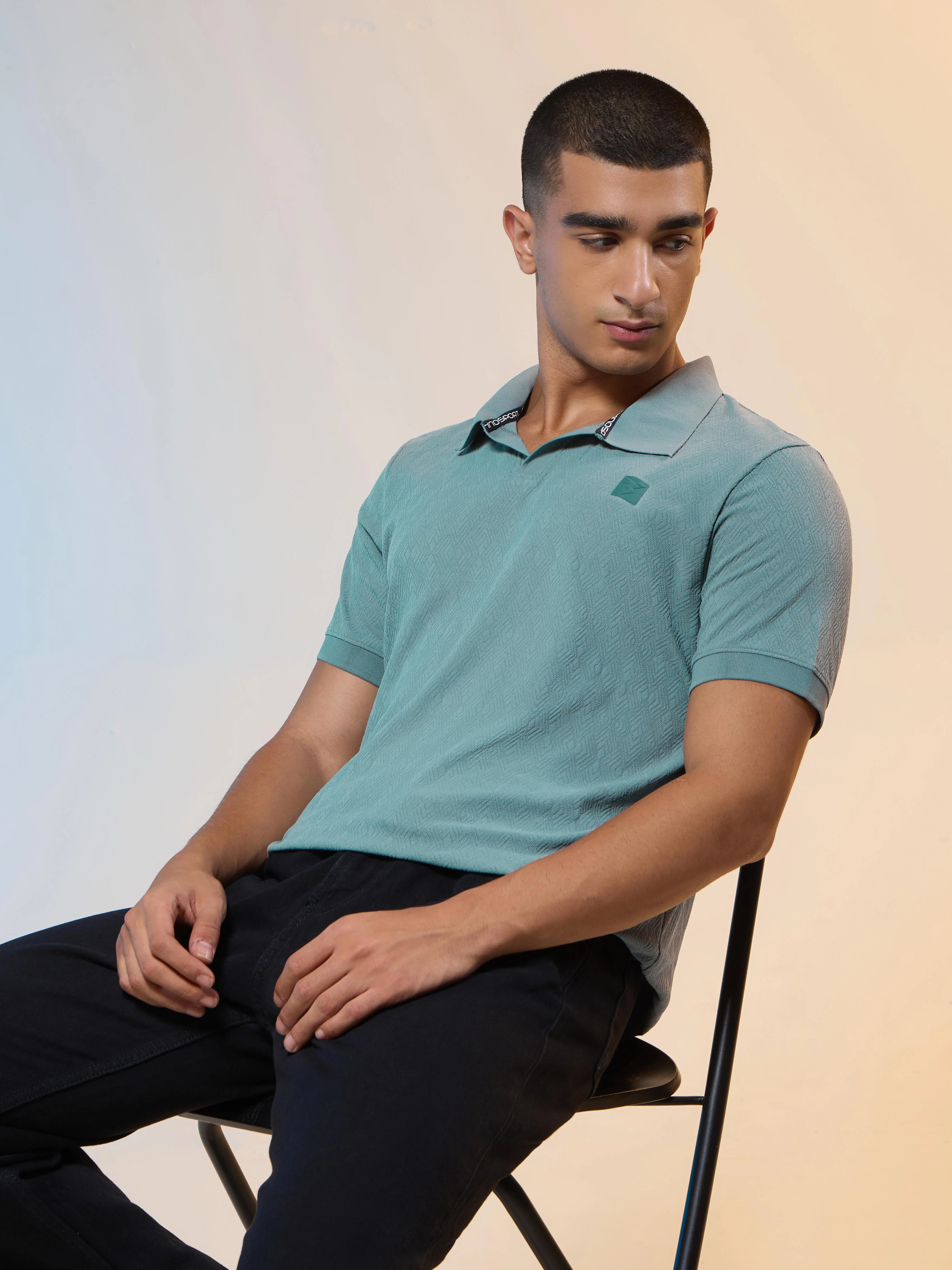 Men Jacquard Slim Fit Polo Sports T-shirt with COTFLEX