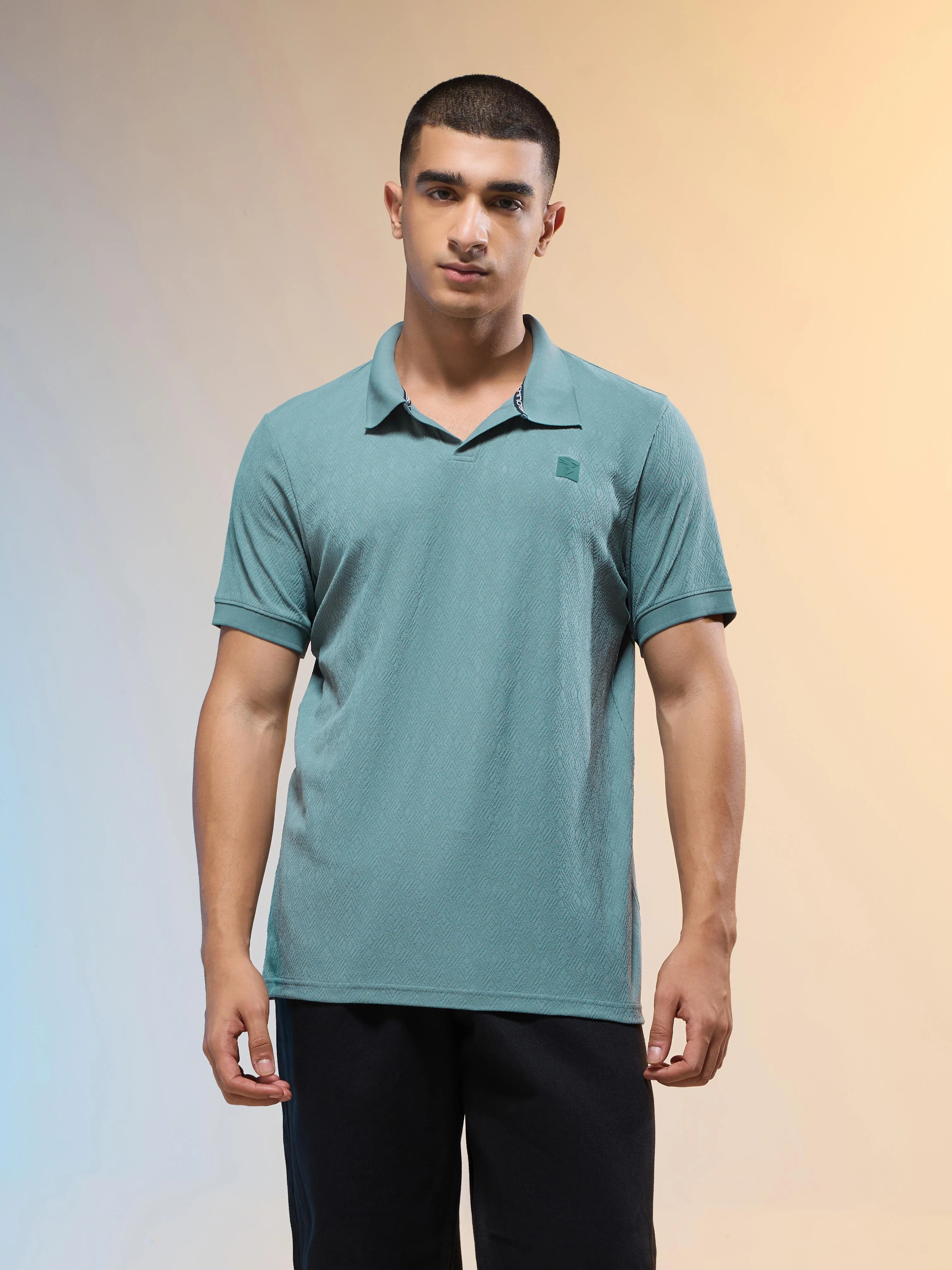 Men Jacquard Slim Fit Polo Sports T-shirt with COTFLEX - Image 2