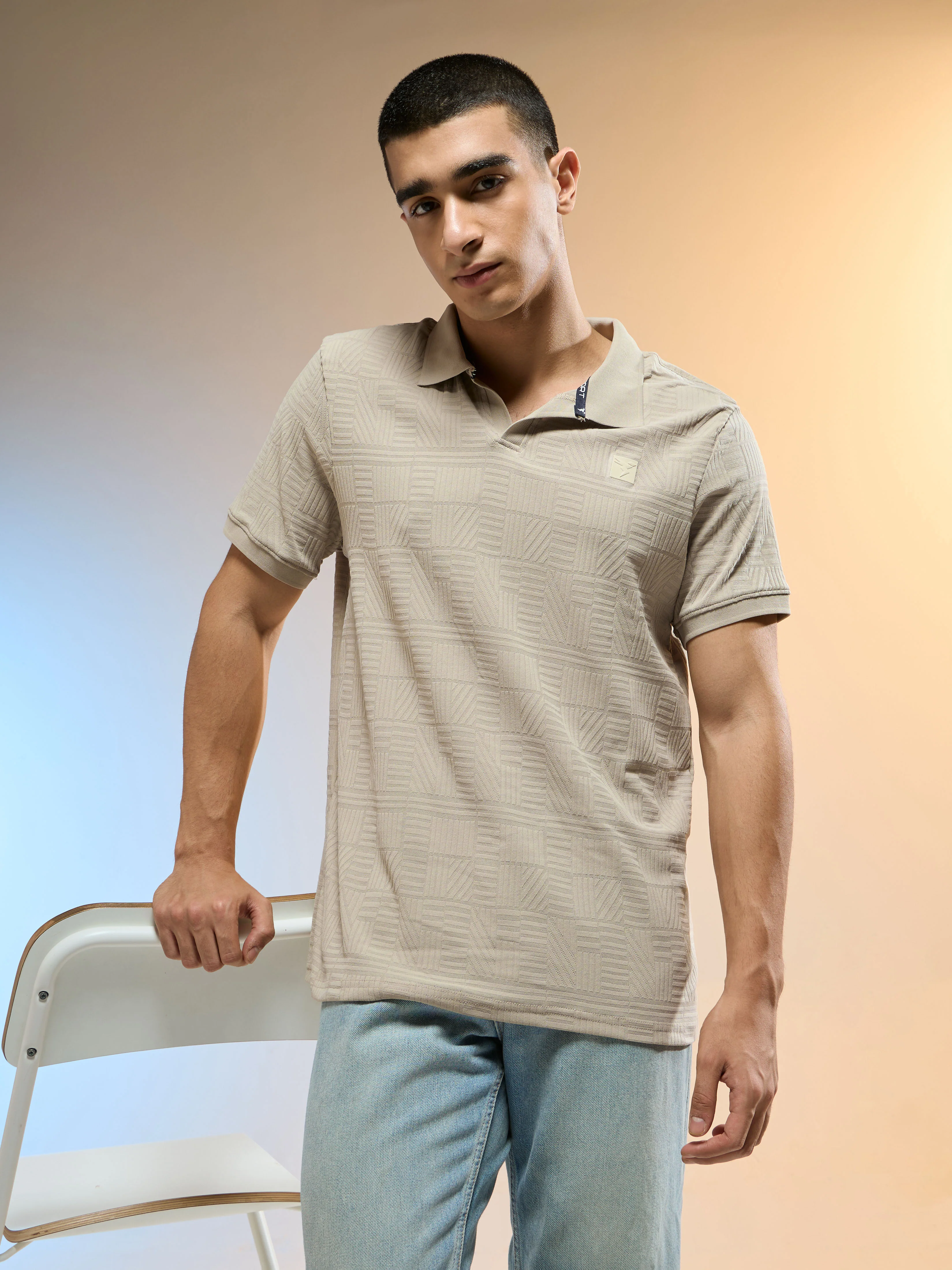 Men Jacquard Slim Fit Polo Sports T-shirt with COTFLEX