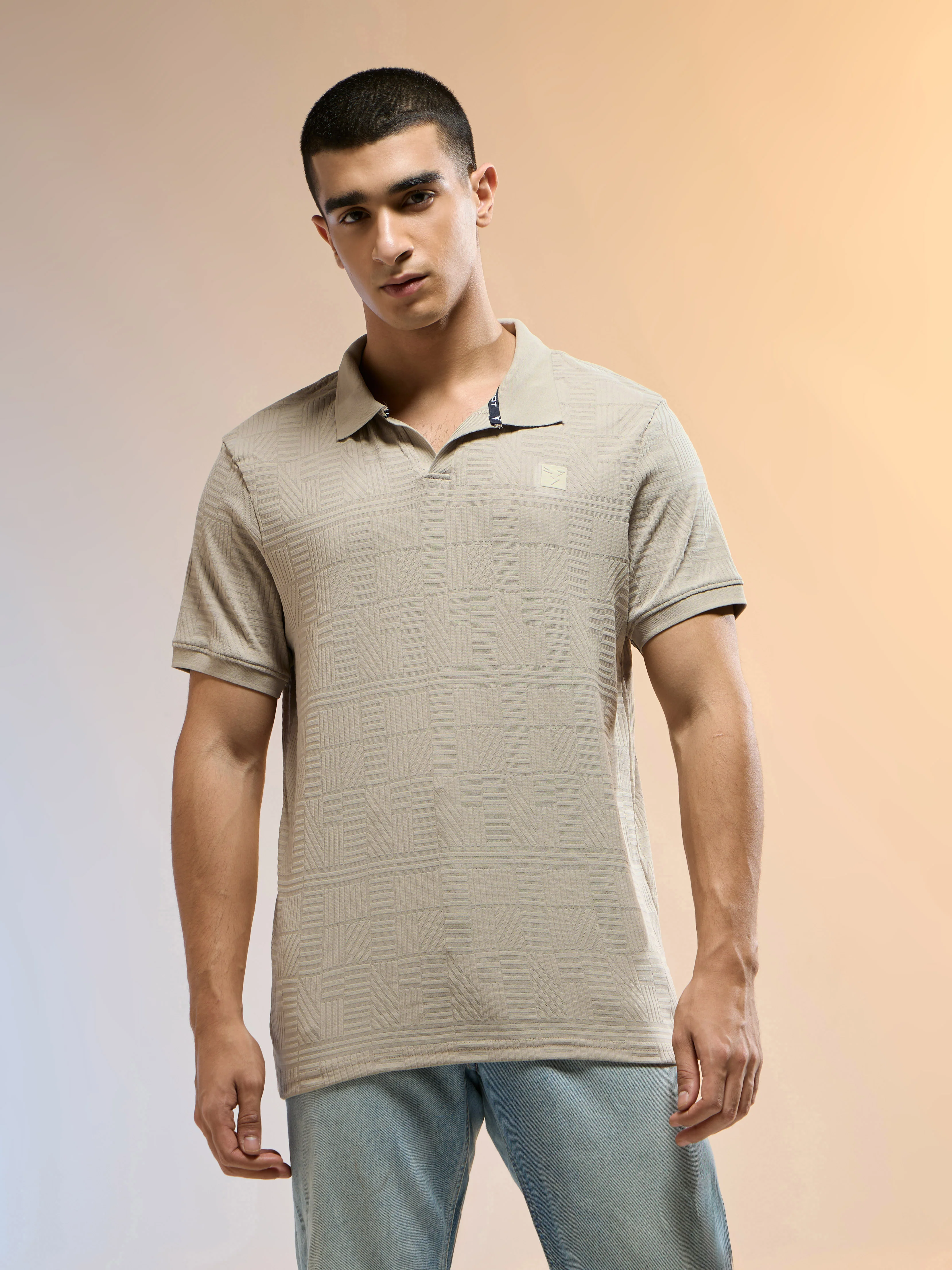 Men Jacquard Slim Fit Polo Sports T-shirt with COTFLEX - Image 2