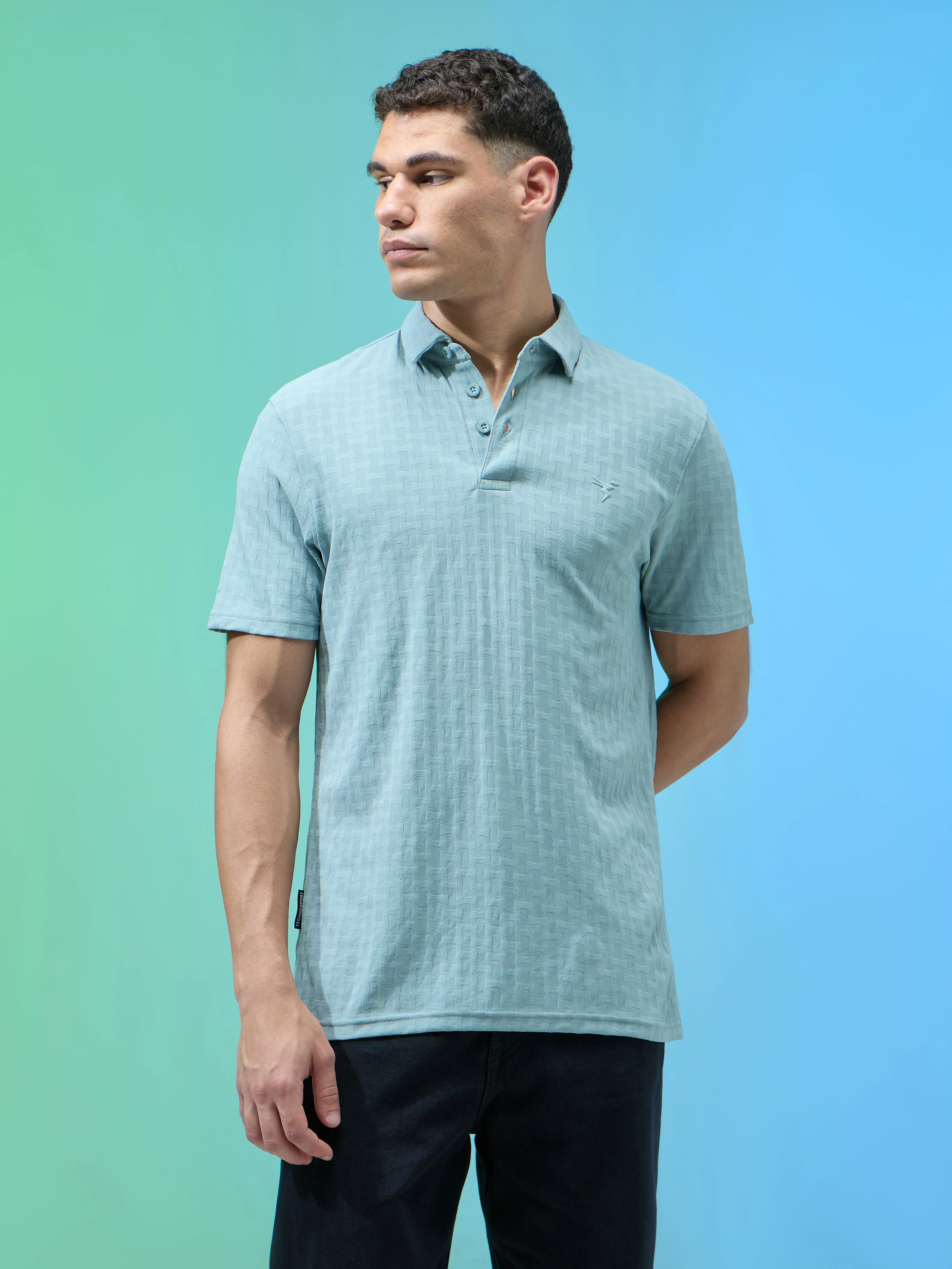 Men Jacquard Slim Fit Polo Sports T-shirt with COTFLEX - Image 2