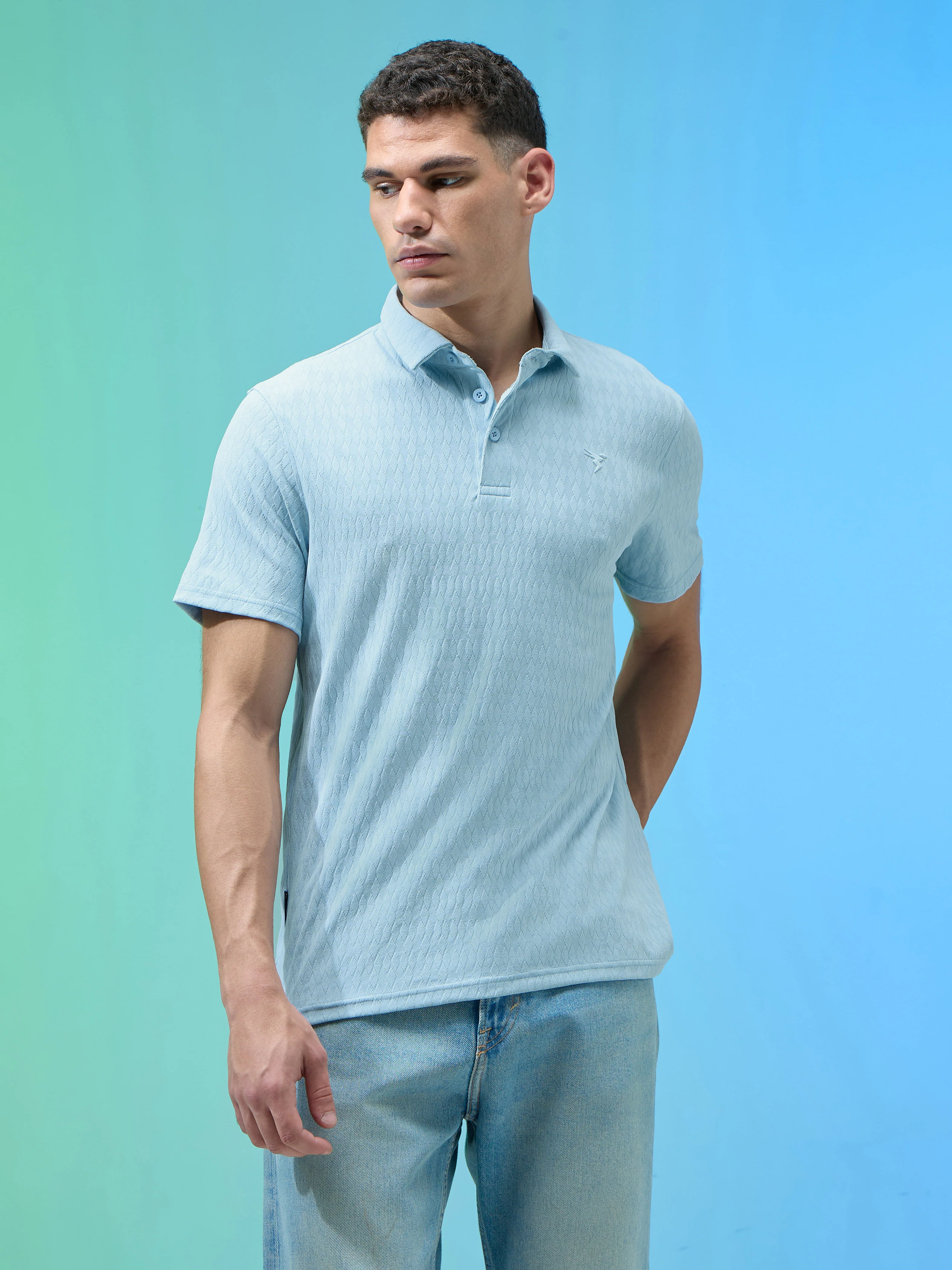 Men Jacquard Slim Fit Polo Sports T-shirt with COTFLEX - Image 2