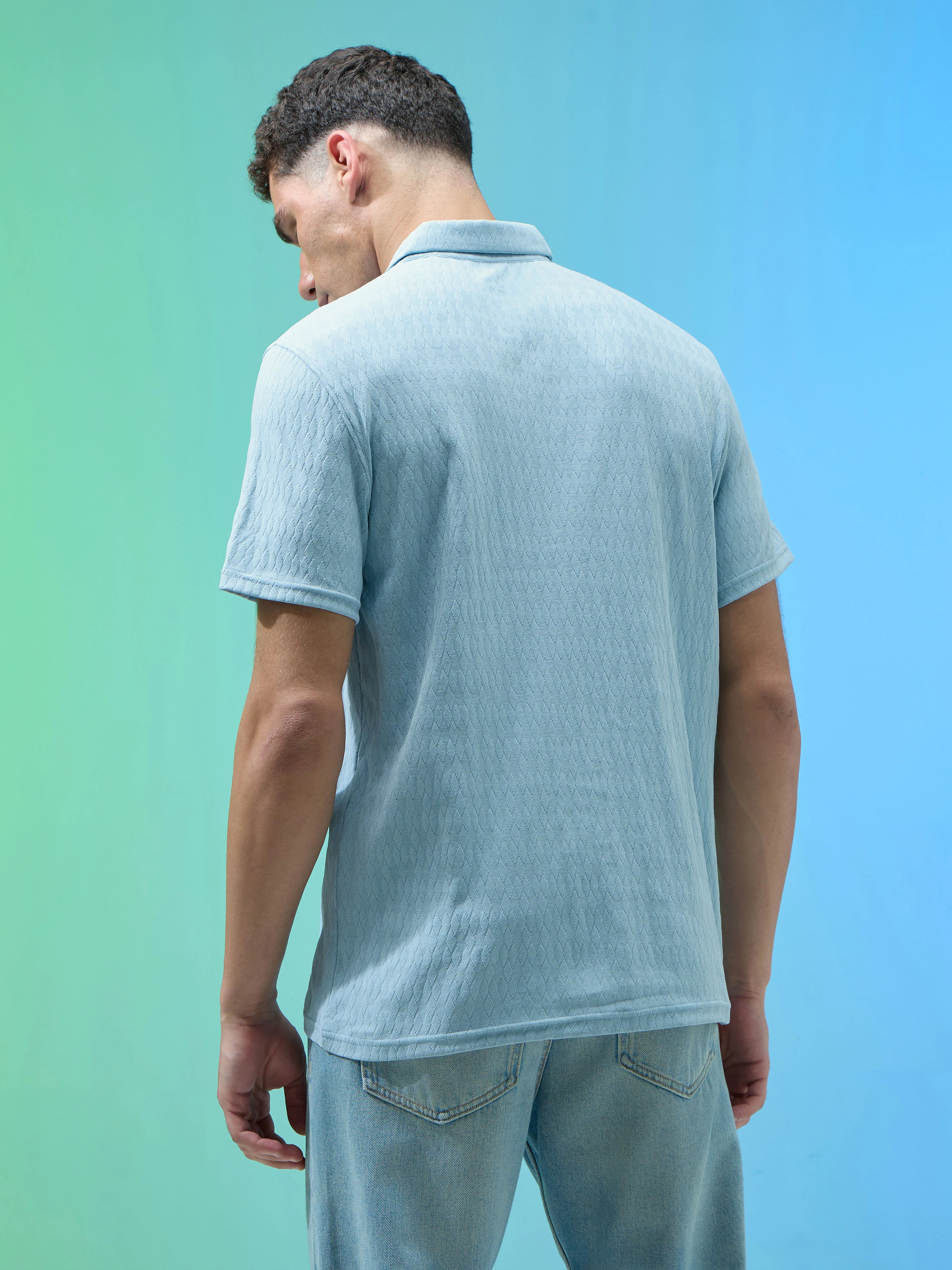 Men Jacquard Slim Fit Polo Sports T-shirt with COTFLEX - Image 3