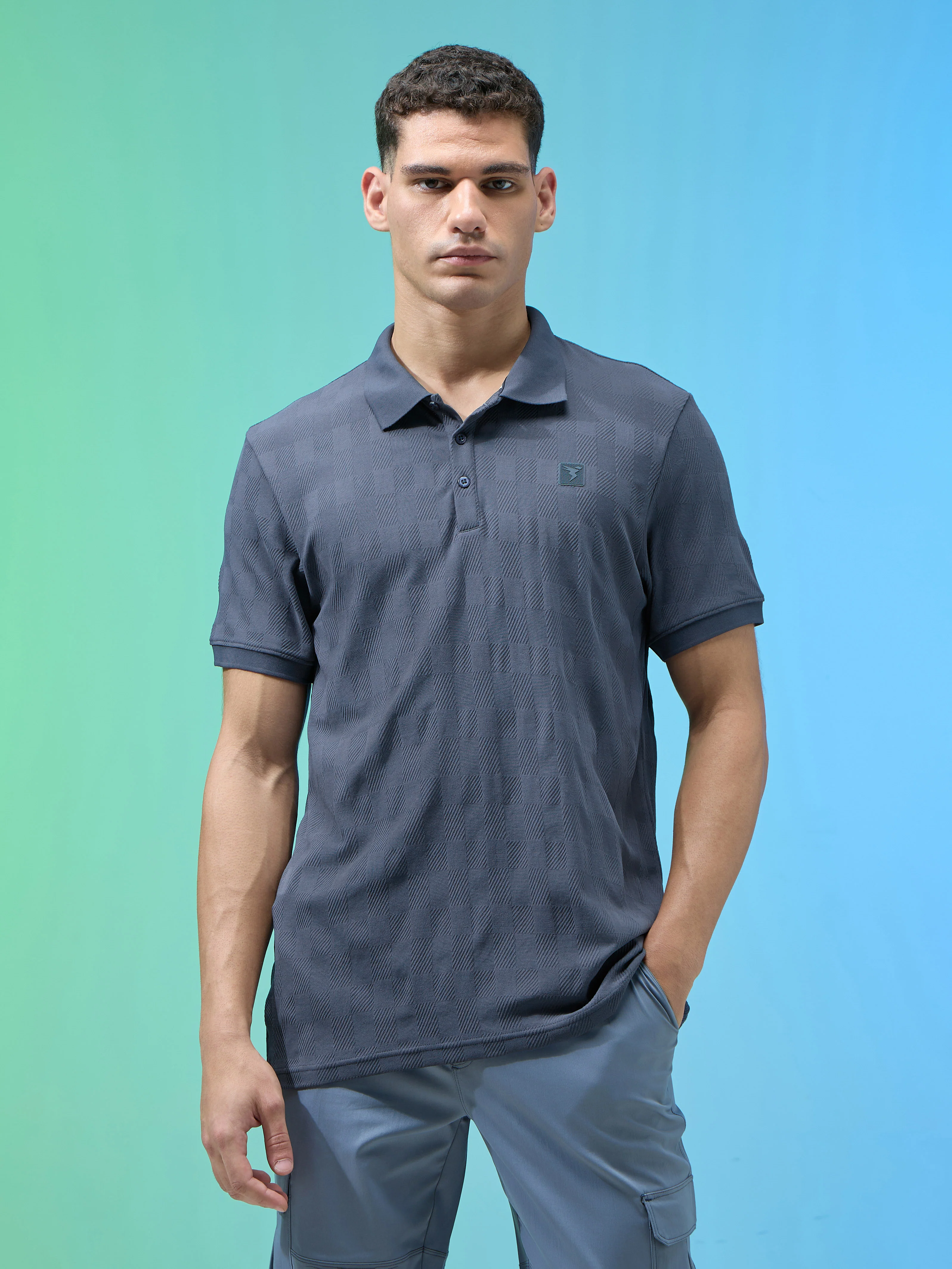 Men Jacquard Slim Fit Polo Sports T-shirt with COTFLEX - Image 2