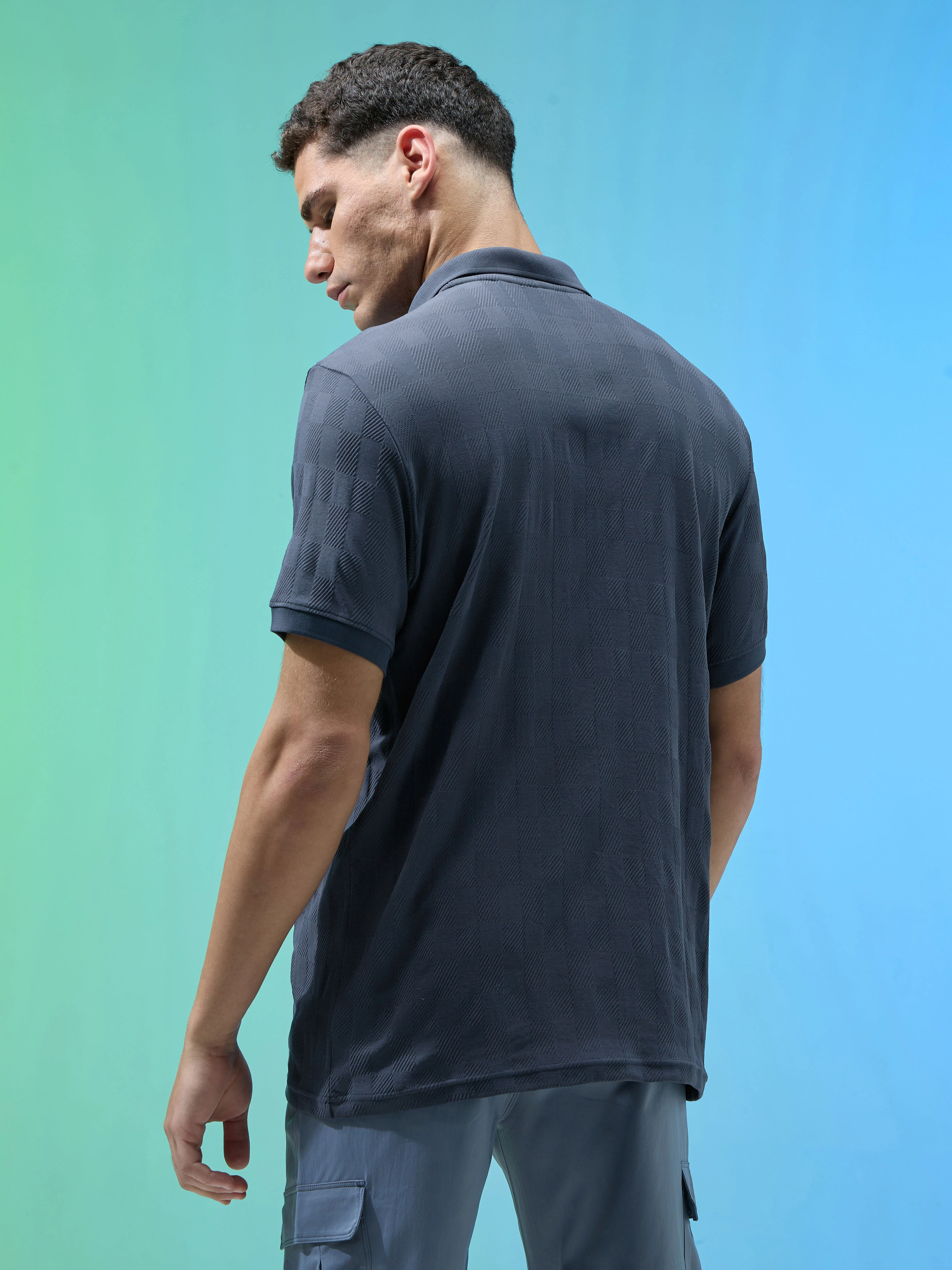 Men Jacquard Slim Fit Polo Sports T-shirt with COTFLEX - Image 3