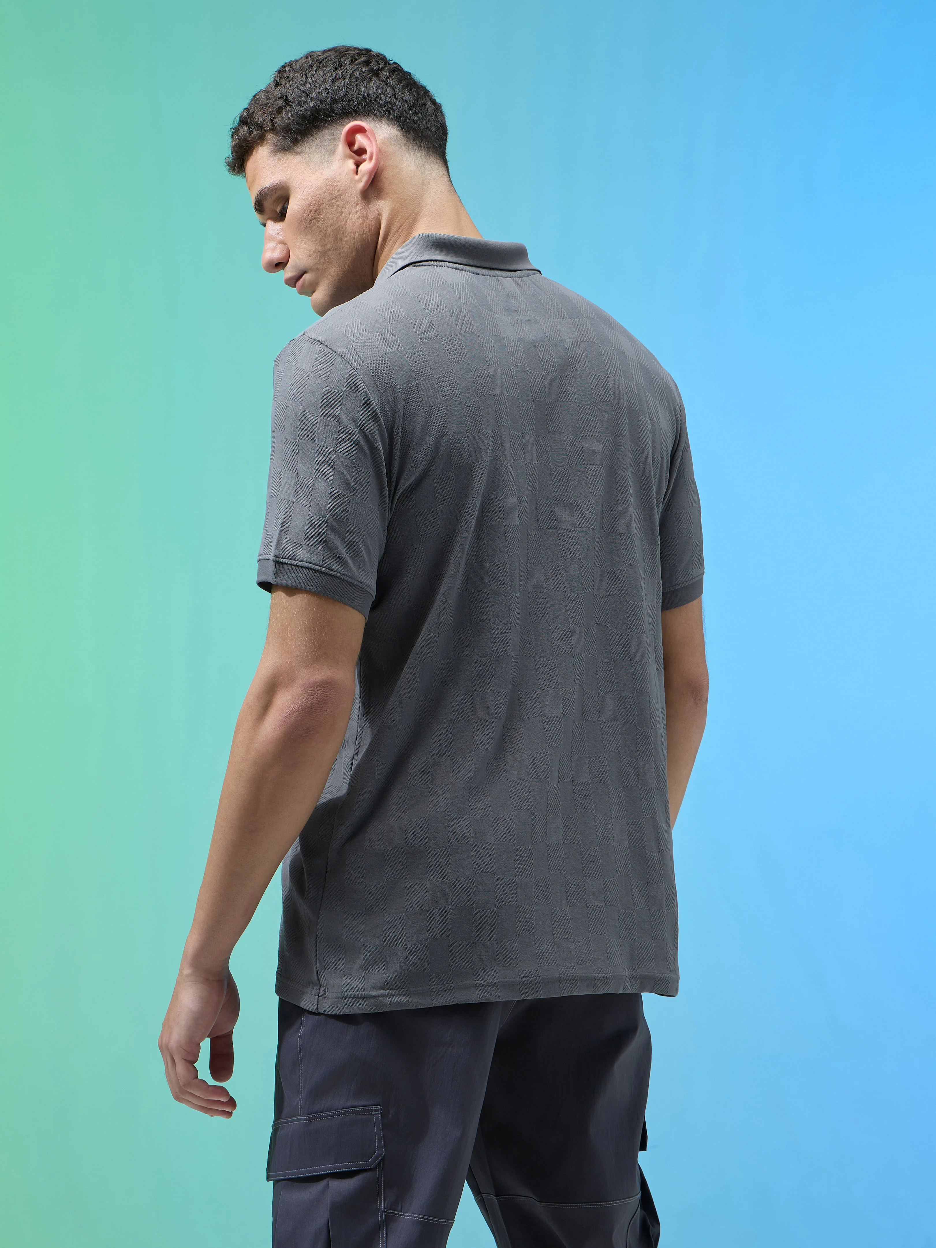 Men Jacquard Slim Fit Polo Sports T-shirt with COTFLEX - Image 2