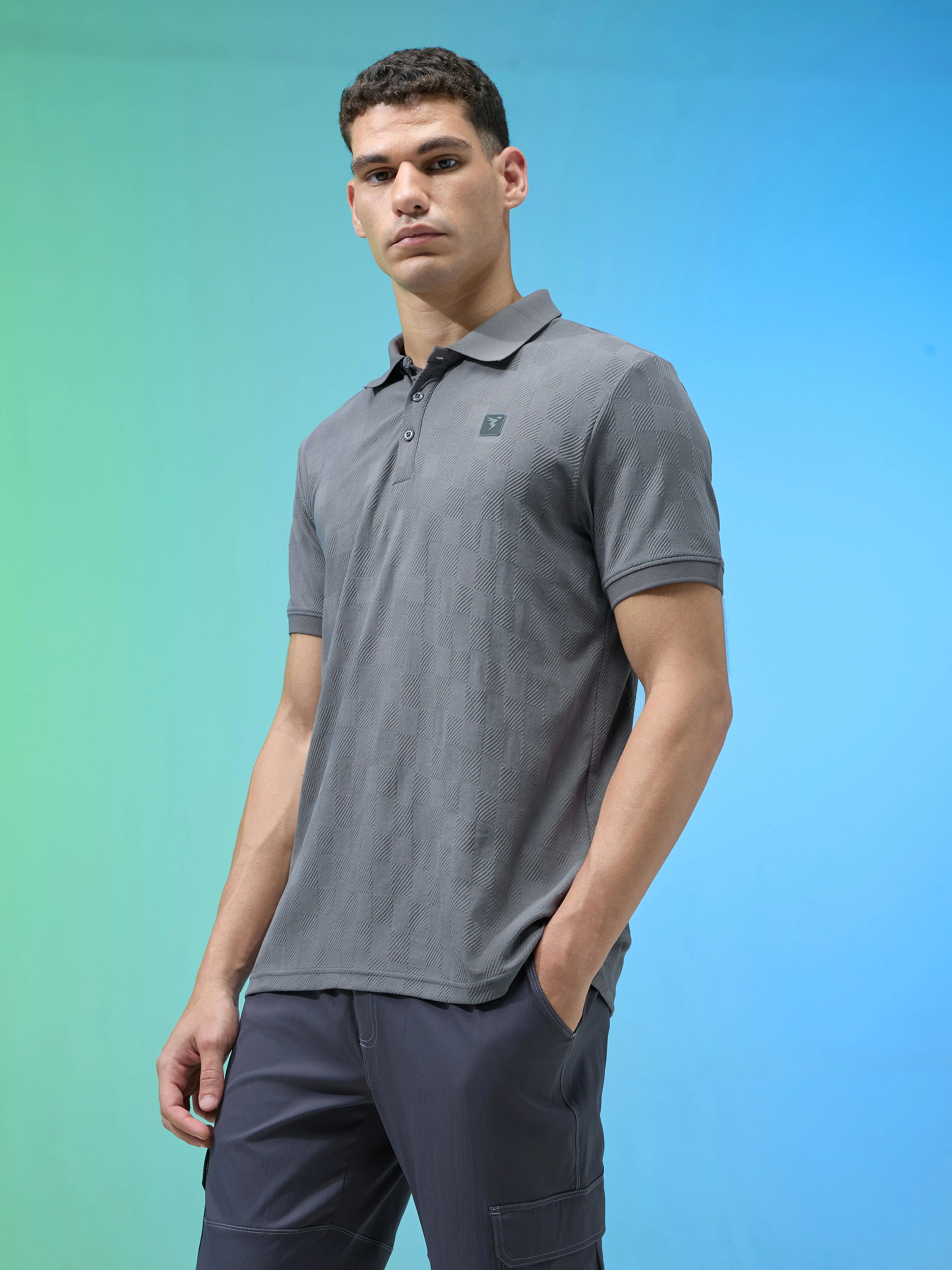 Men Jacquard Slim Fit Polo Sports T-shirt with COTFLEX - Image 3