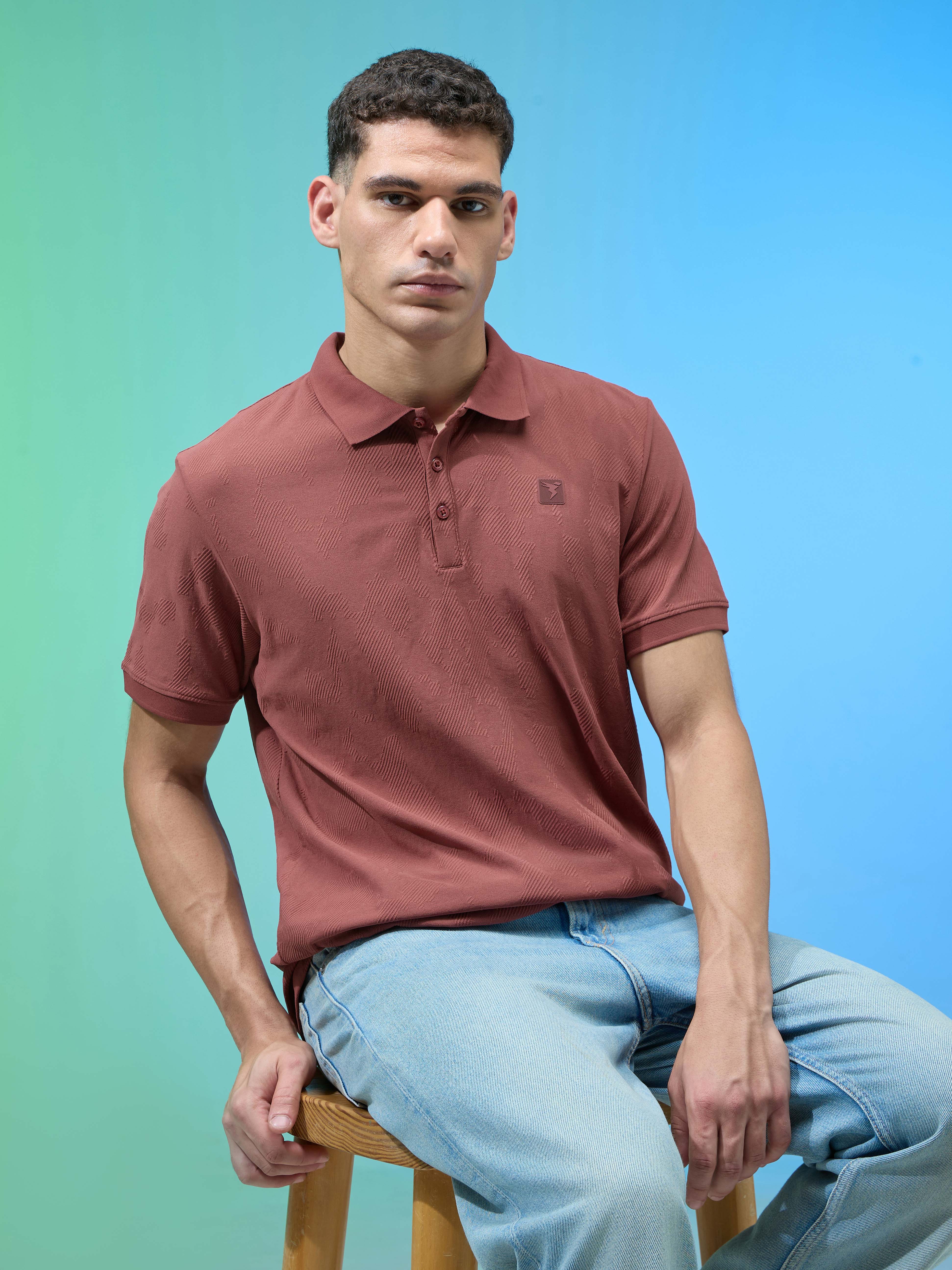 Men Jacquard Slim Fit Polo Sports T-shirt with COTFLEX