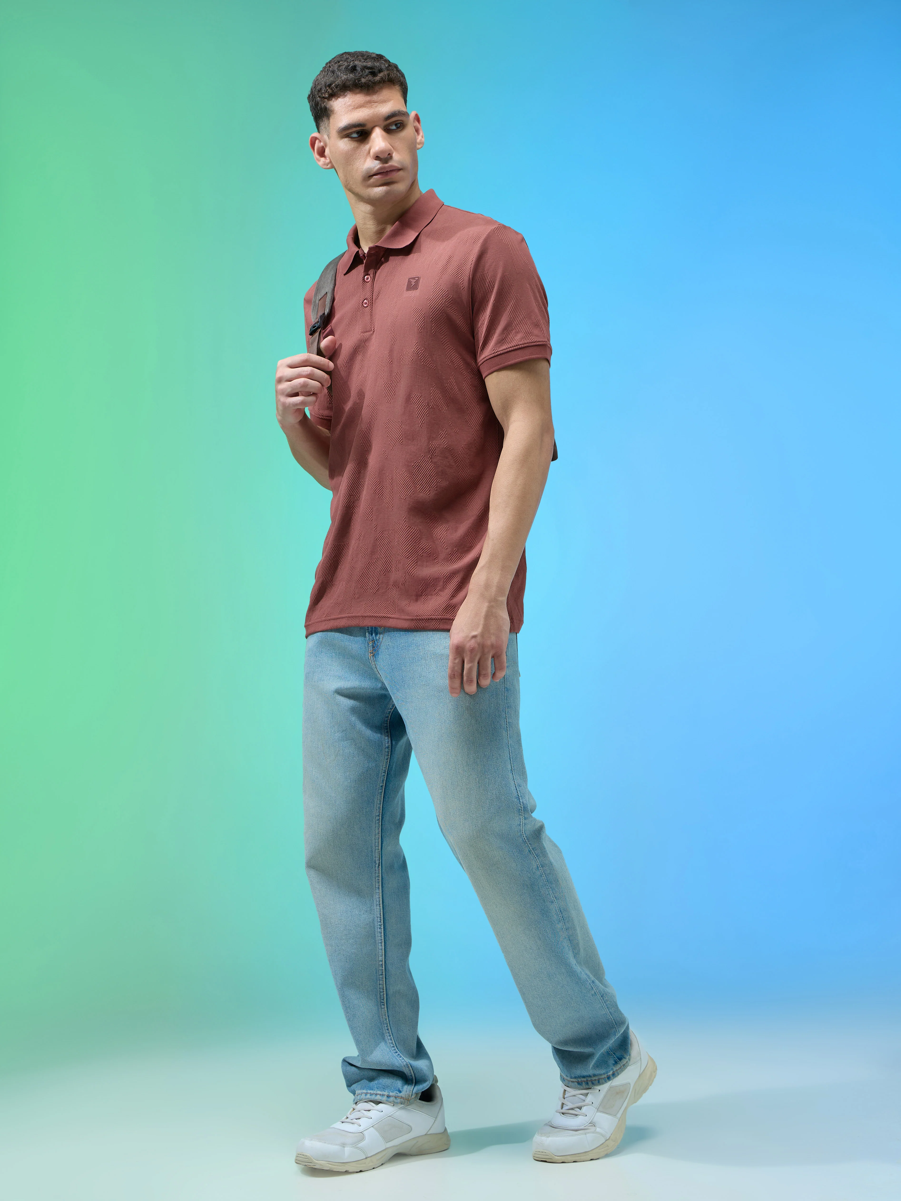 Men Jacquard Slim Fit Polo Sports T-shirt with COTFLEX - Image 5