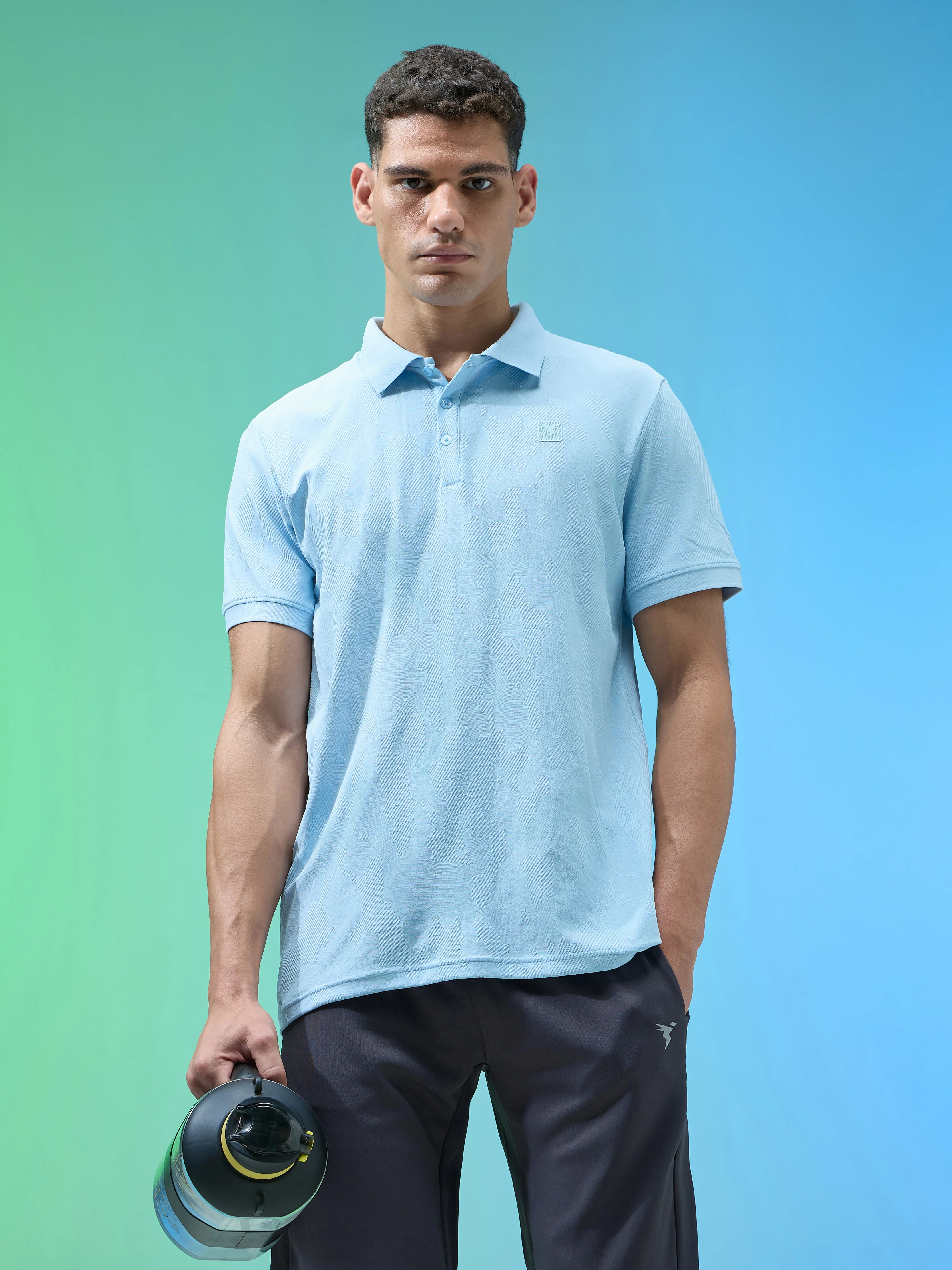 Men Jacquard Slim Fit Polo Sports T-shirt with COTFLEX