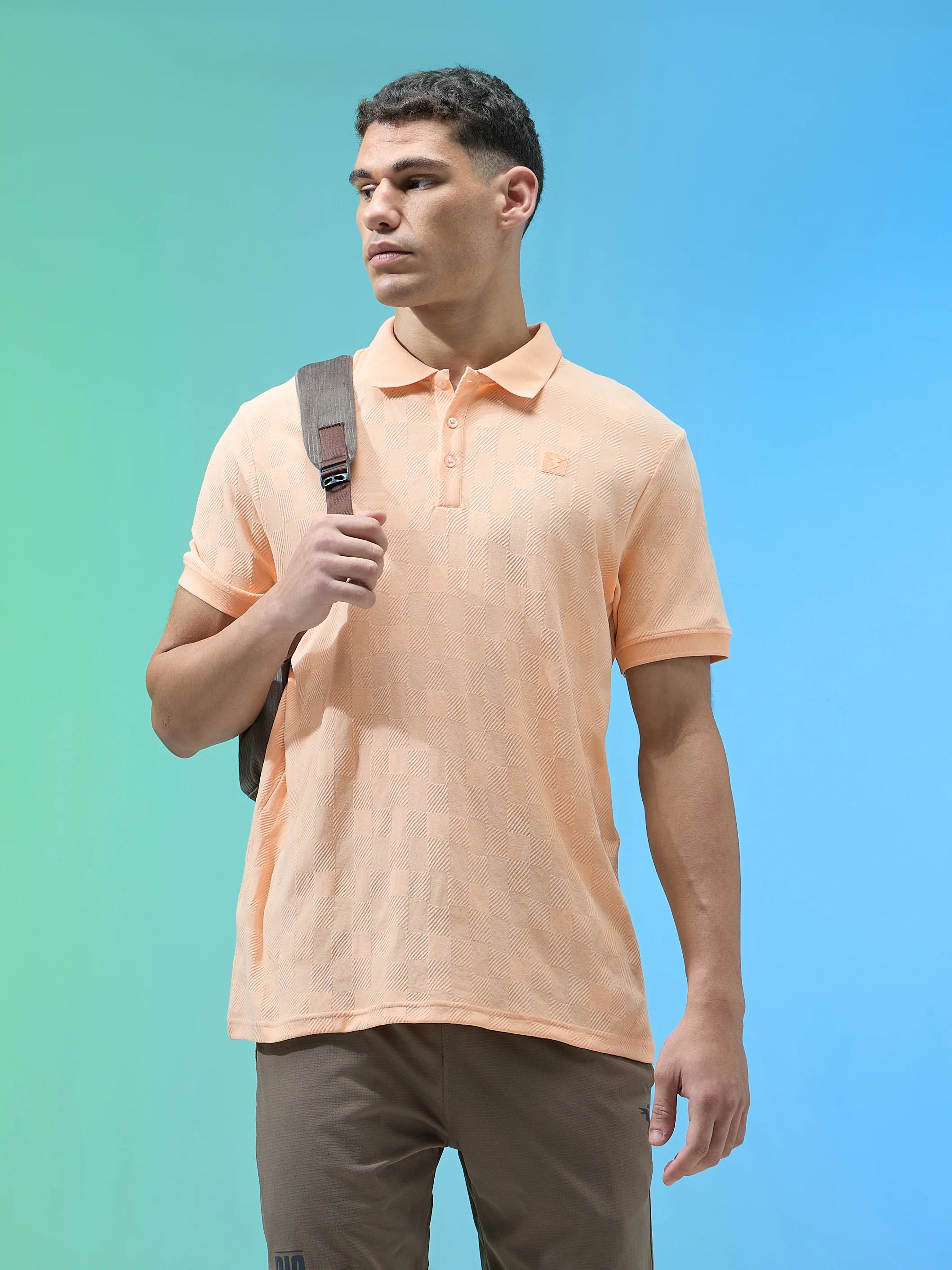 Men Jacquard Slim Fit Polo Sports T-shirt with COTFLEX