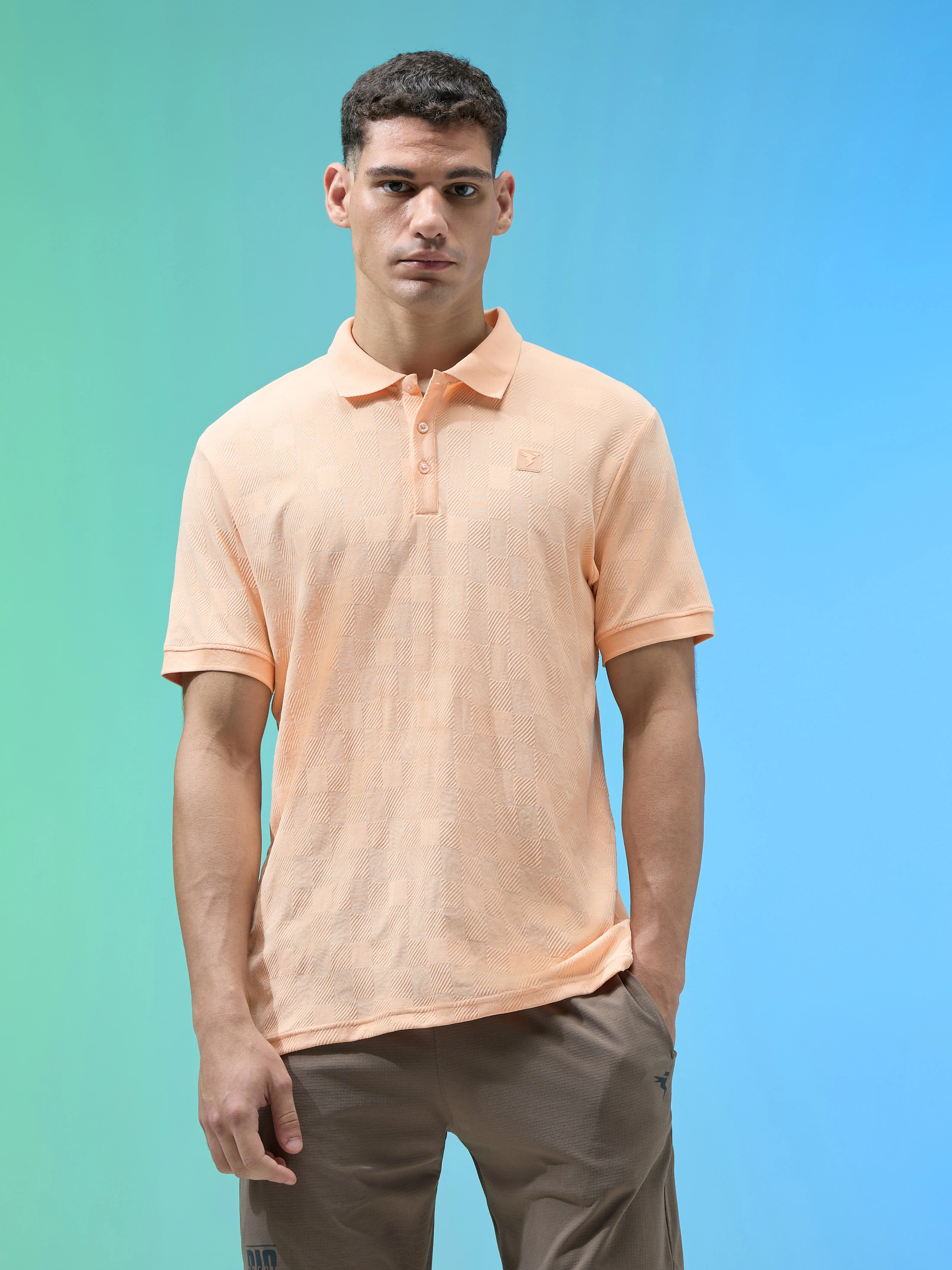 Men Jacquard Slim Fit Polo Sports T-shirt with COTFLEX - Image 2