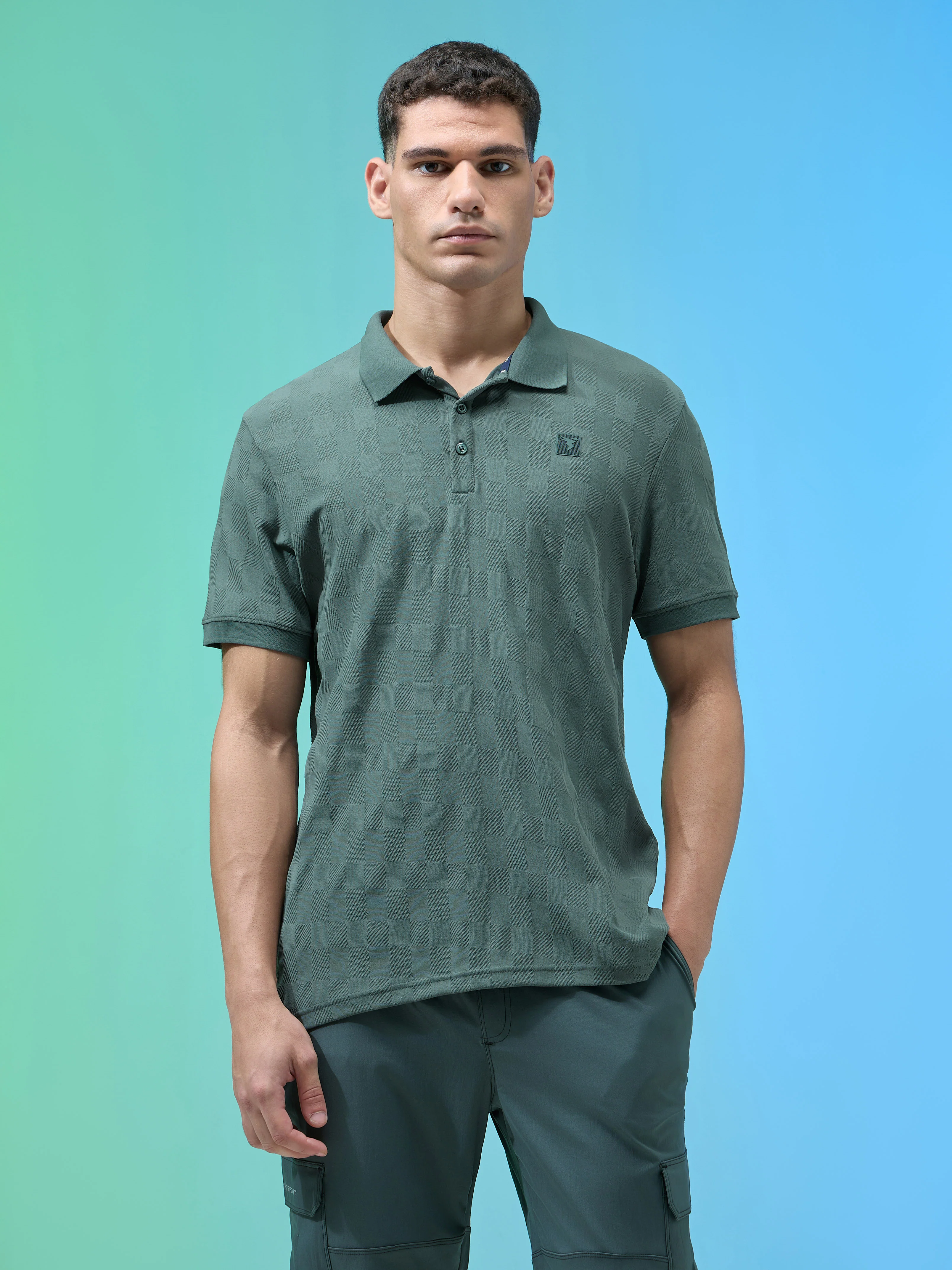 Men Jacquard Slim Fit Polo Sports T-shirt with COTFLEX - Image 3