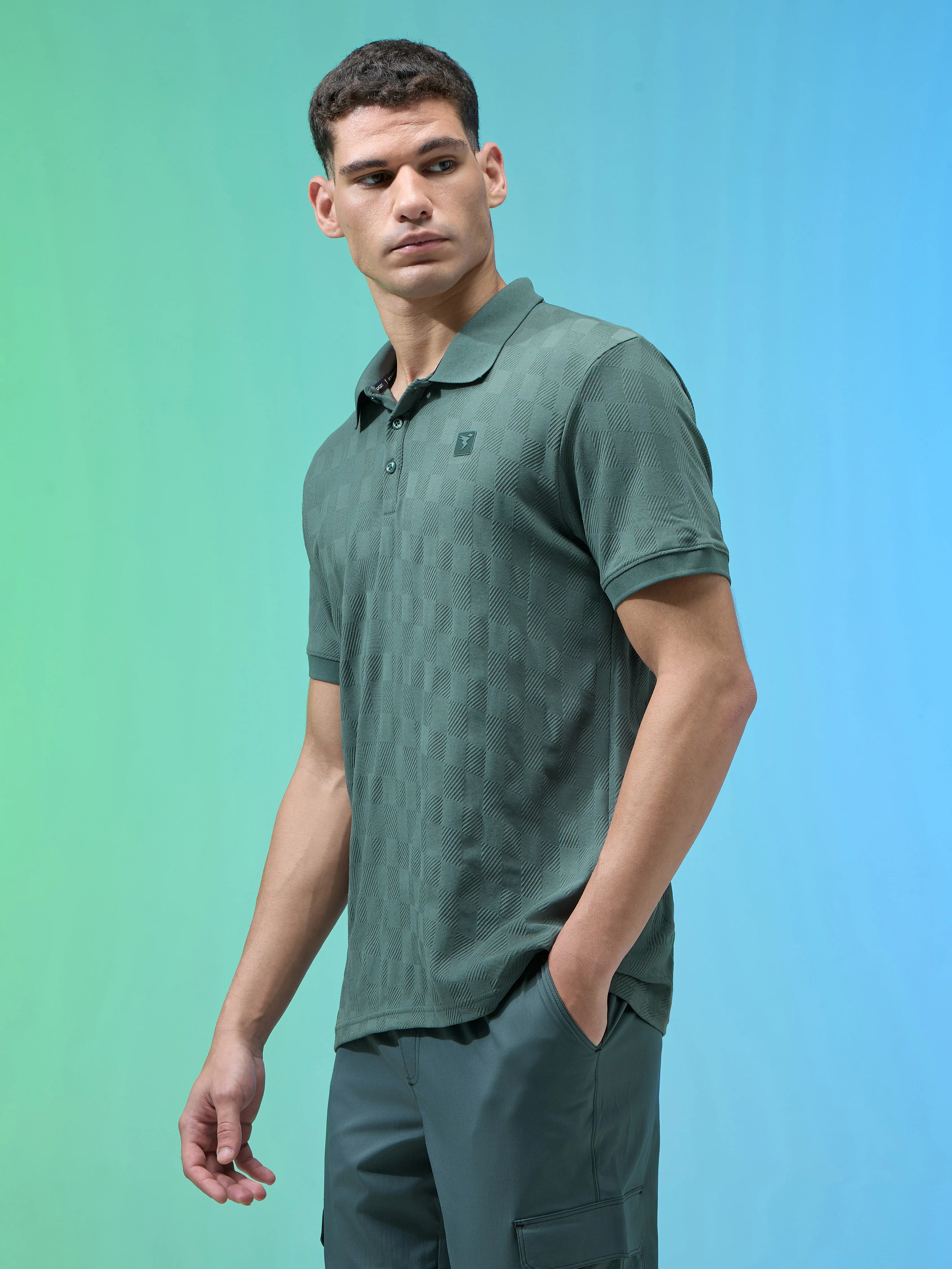 Men Jacquard Slim Fit Polo Sports T-shirt with COTFLEX - Image 5