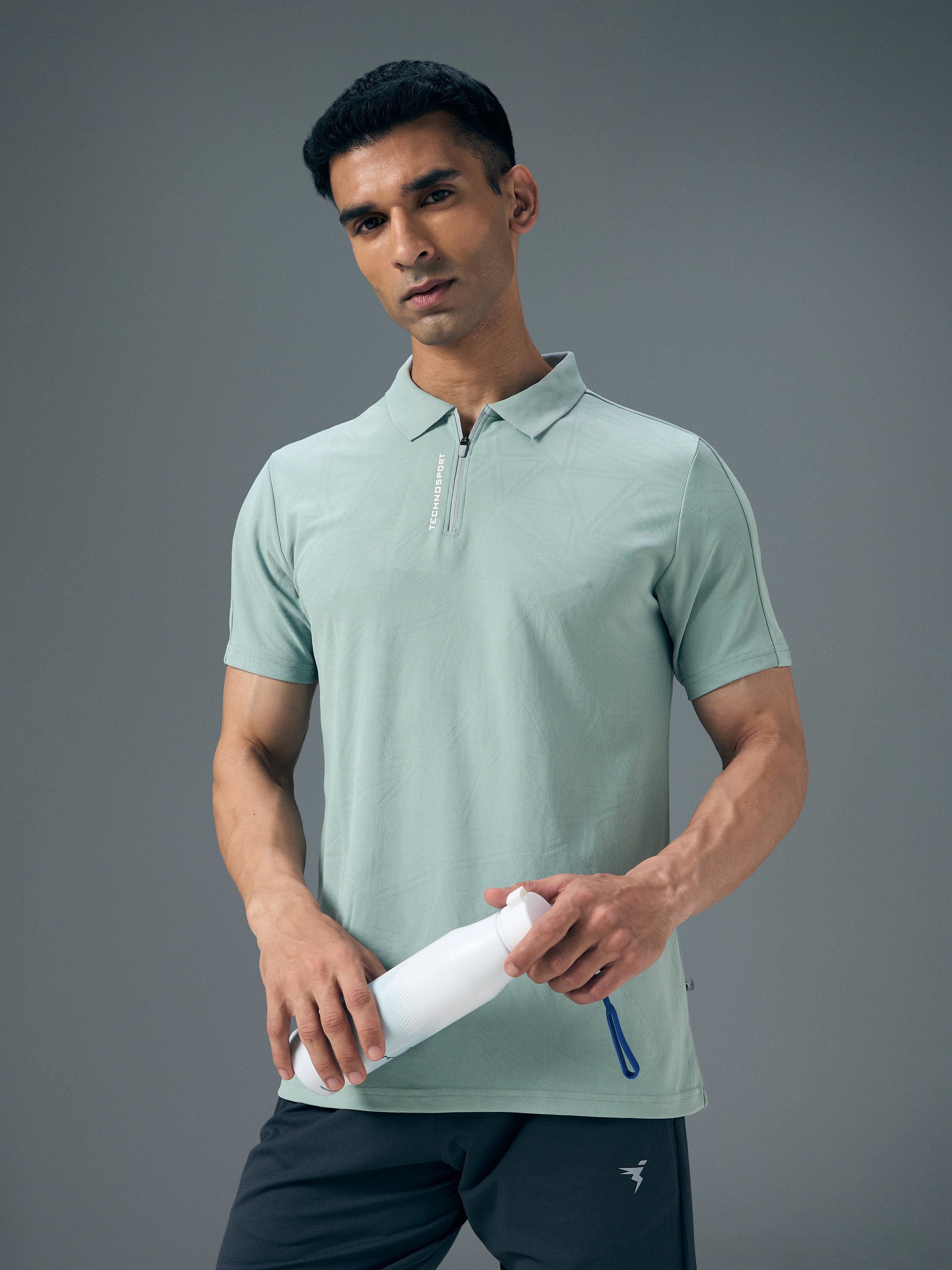 Men Jacquard Slim Fit Polo Sports T-shirt with MATPIQ