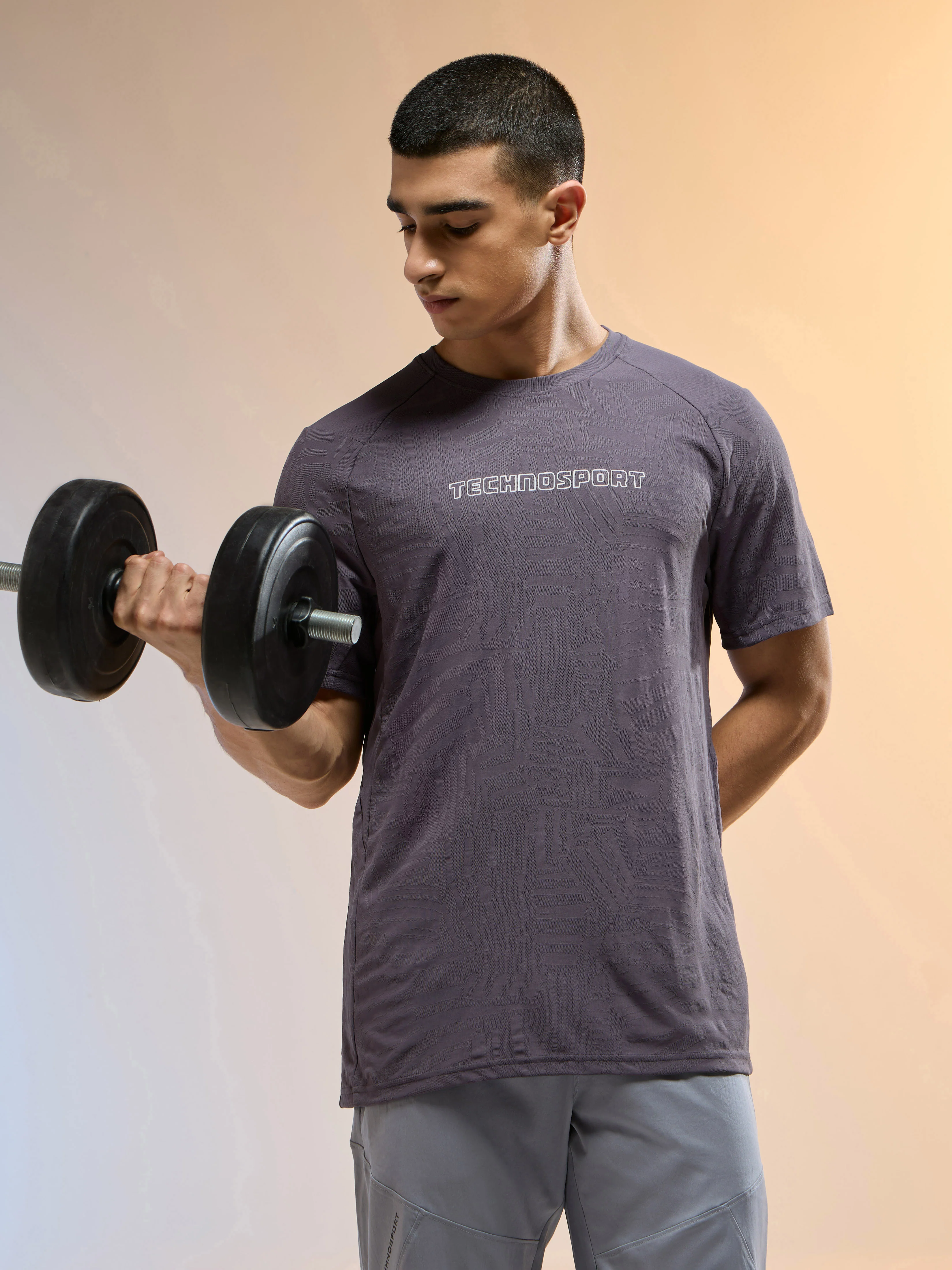 Men Jacquard Slim Fit Round Neck Sports T-shirt with MATPIQ - Image 2