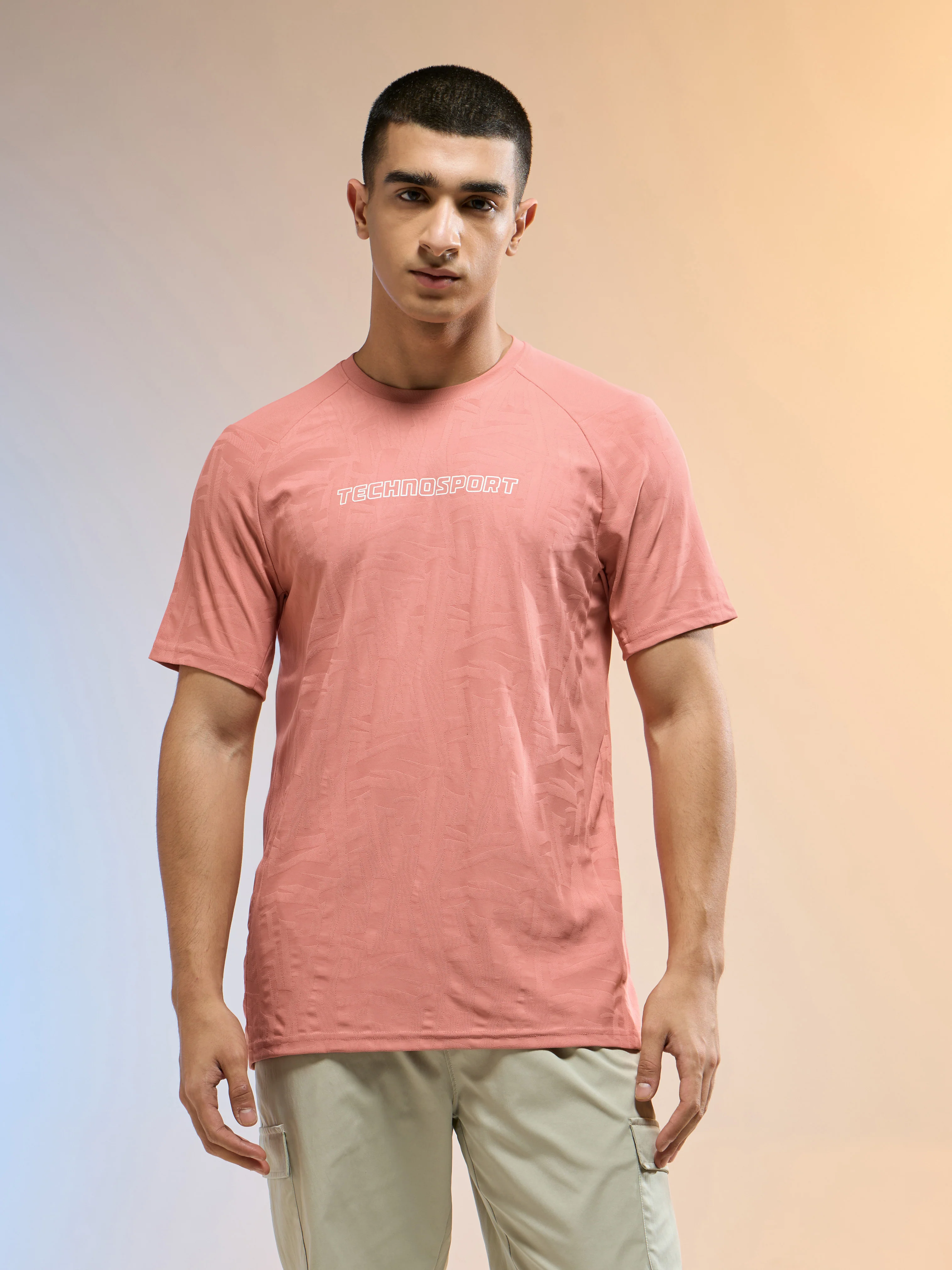 Men Jacquard Slim Fit Round Neck Sports T-shirt with MATPIQ - Image 2