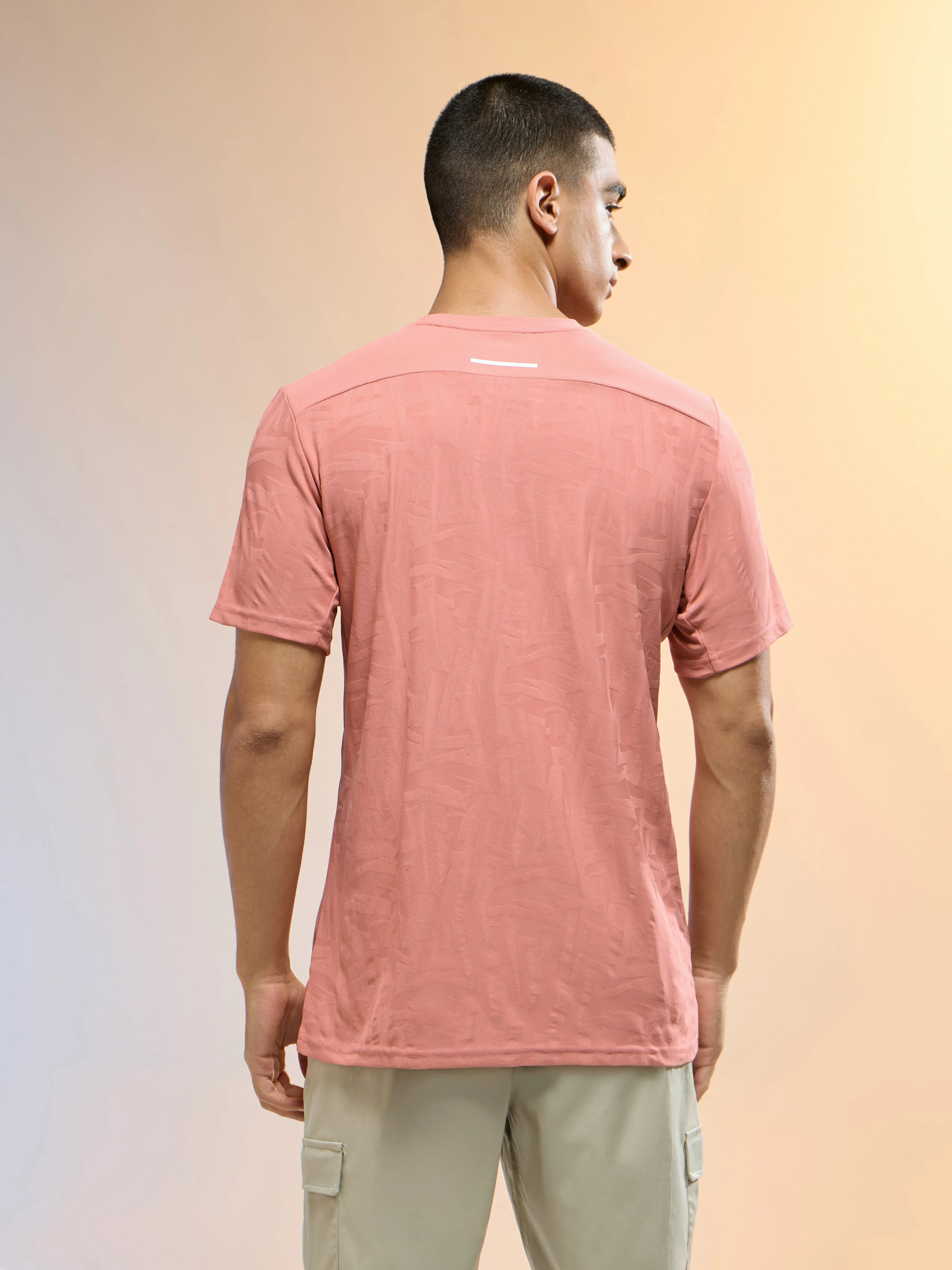 Men Jacquard Slim Fit Round Neck Sports T-shirt with MATPIQ - Image 3
