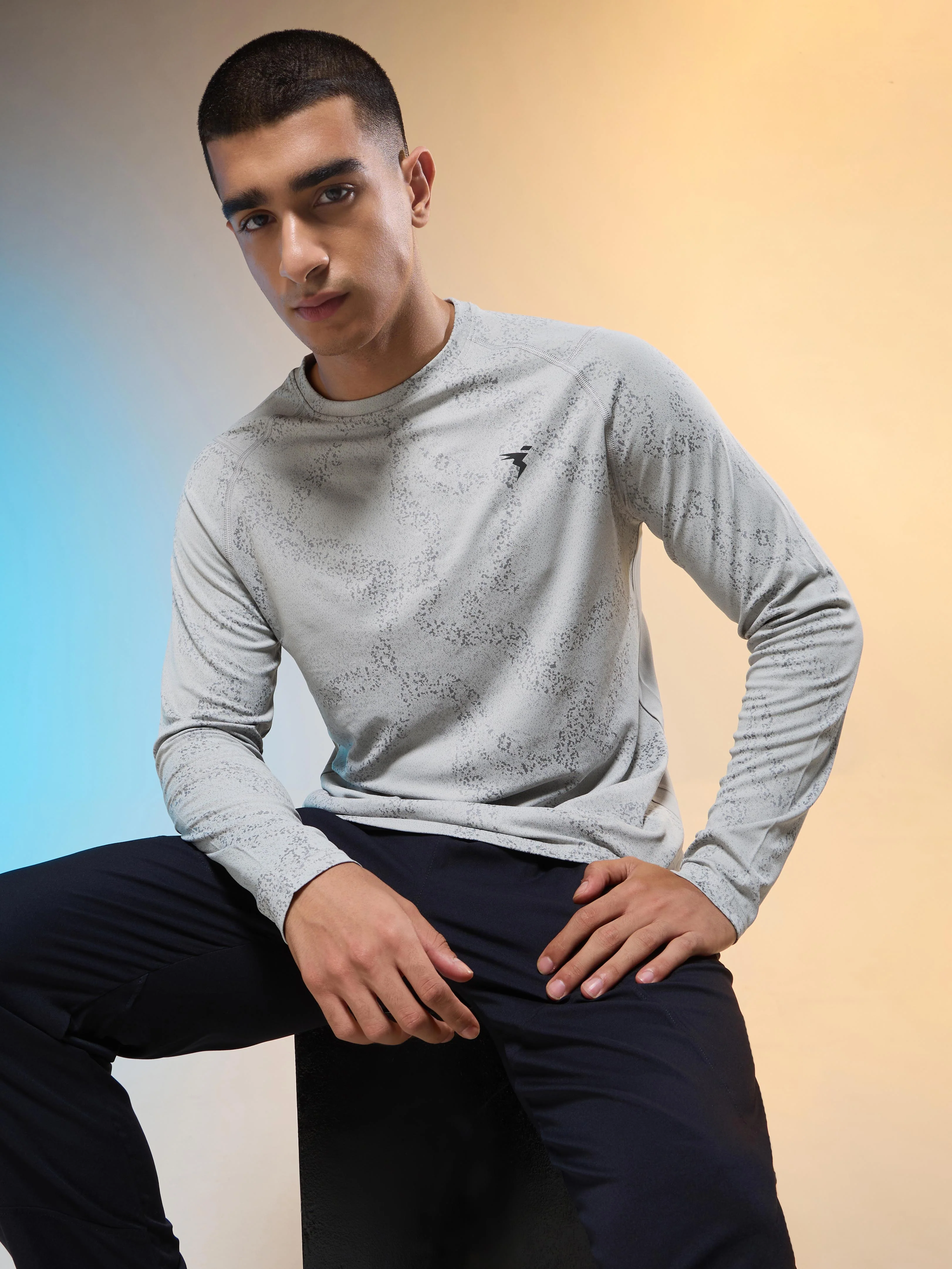 Men Jacquard Slim Fit Round Neck T-shirt with DOUBLE COOL