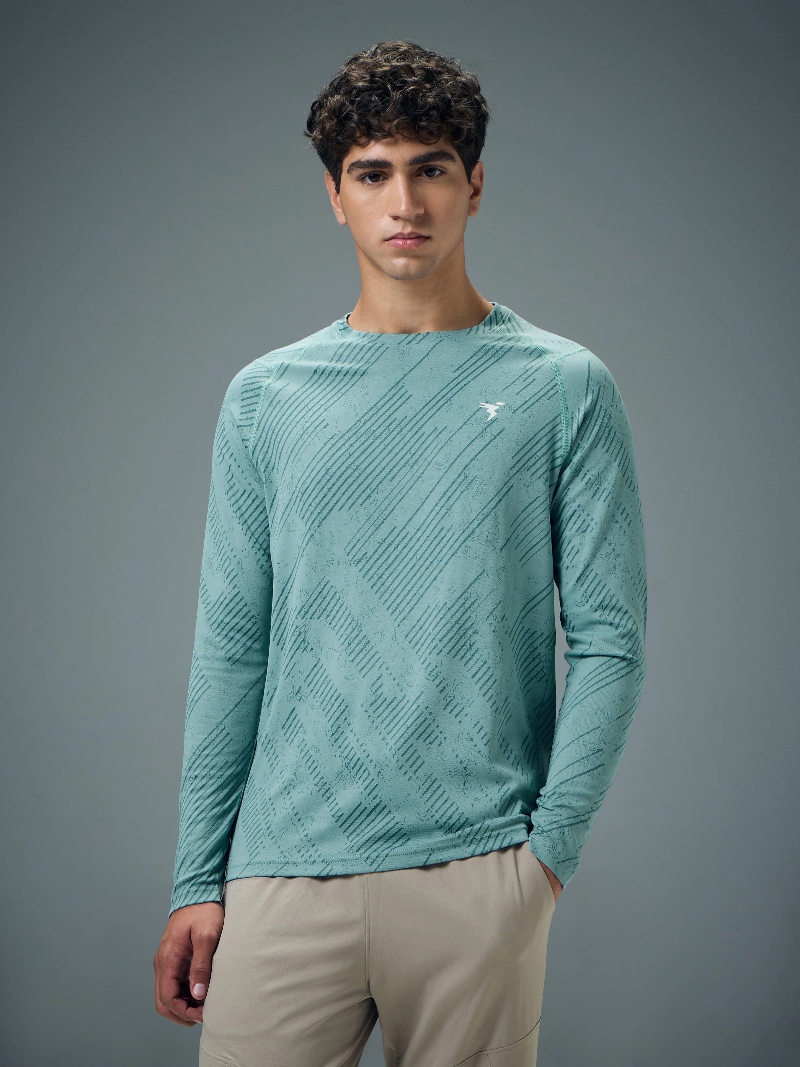 Men Jacquard Slim Fit Round Neck T-shirt with DOUBLE COOL - Image 2